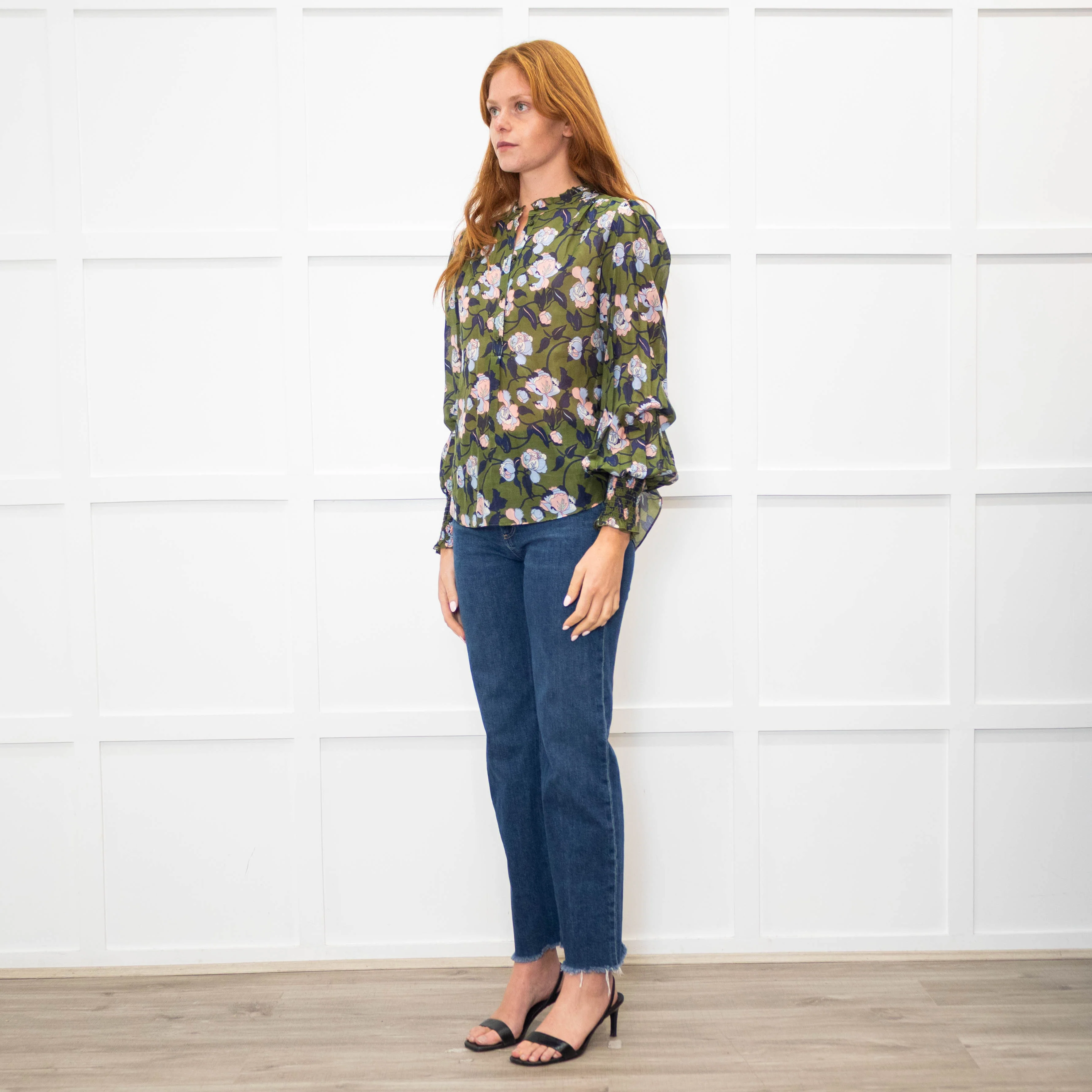 Me + Em Green Blue Floral Long Sleeve Top - Image 3