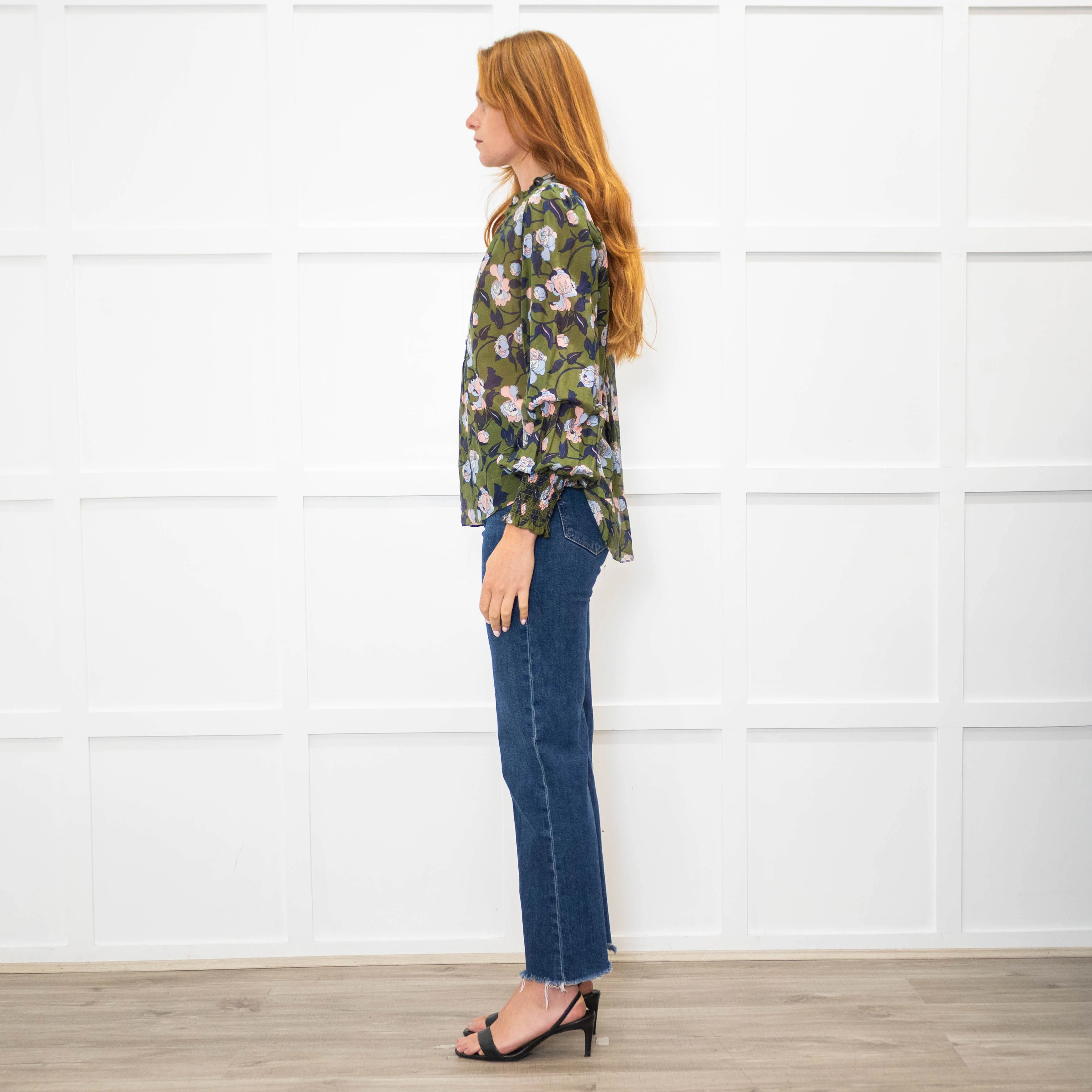 Me + Em Green Blue Floral Long Sleeve Top - Image 4