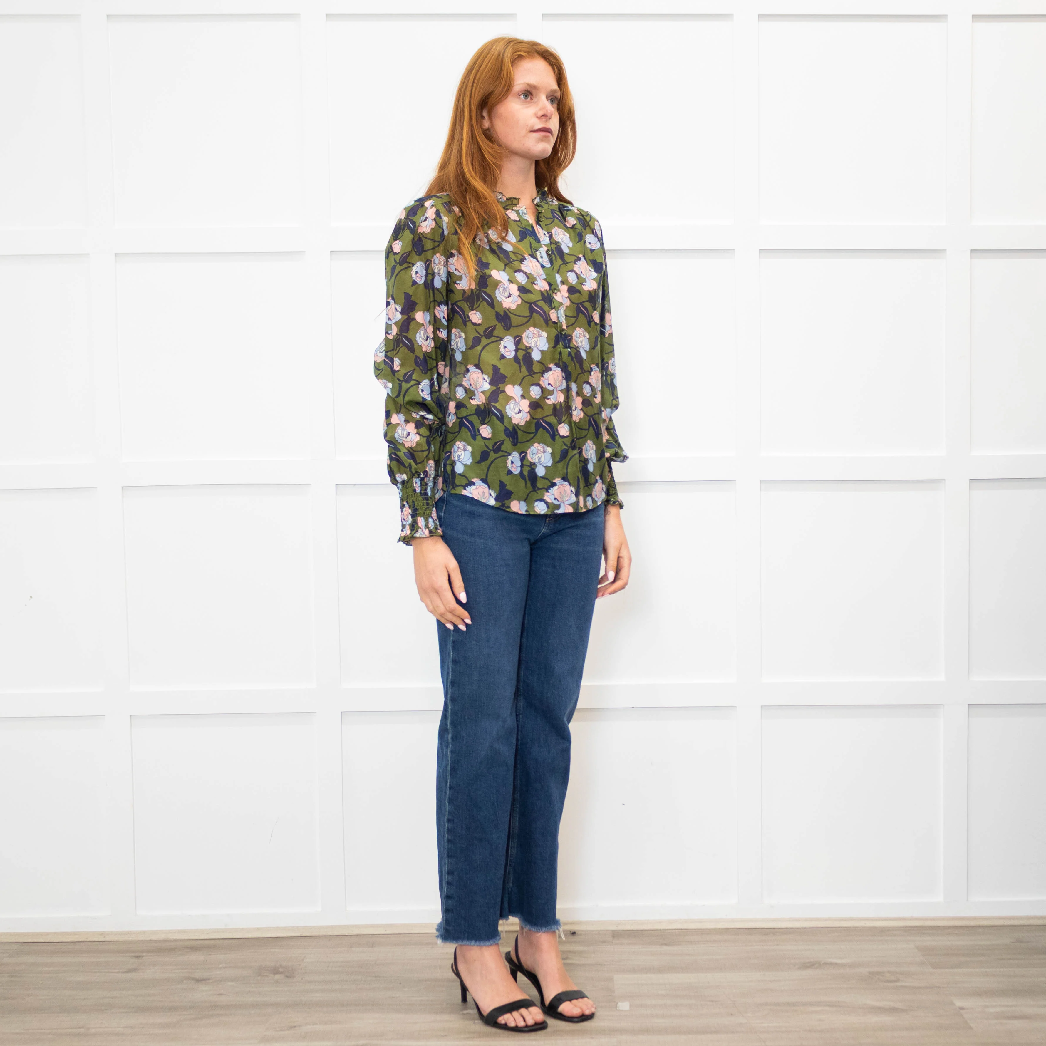Me + Em Green Blue Floral Long Sleeve Top - Image 7