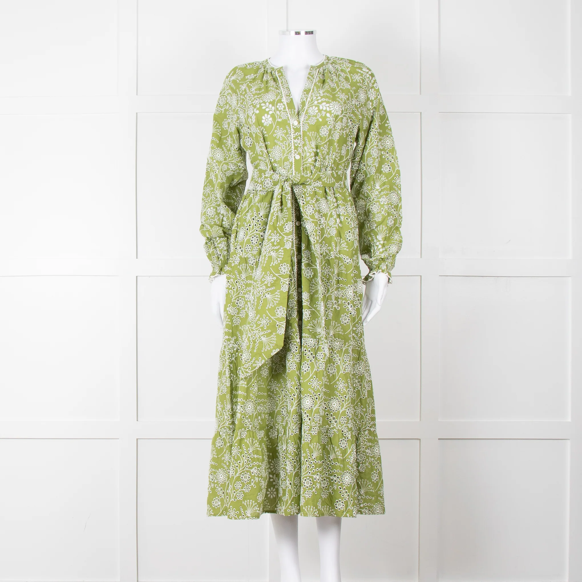 Me + Em Green Broderie Anglaise Belted Maxi Dress