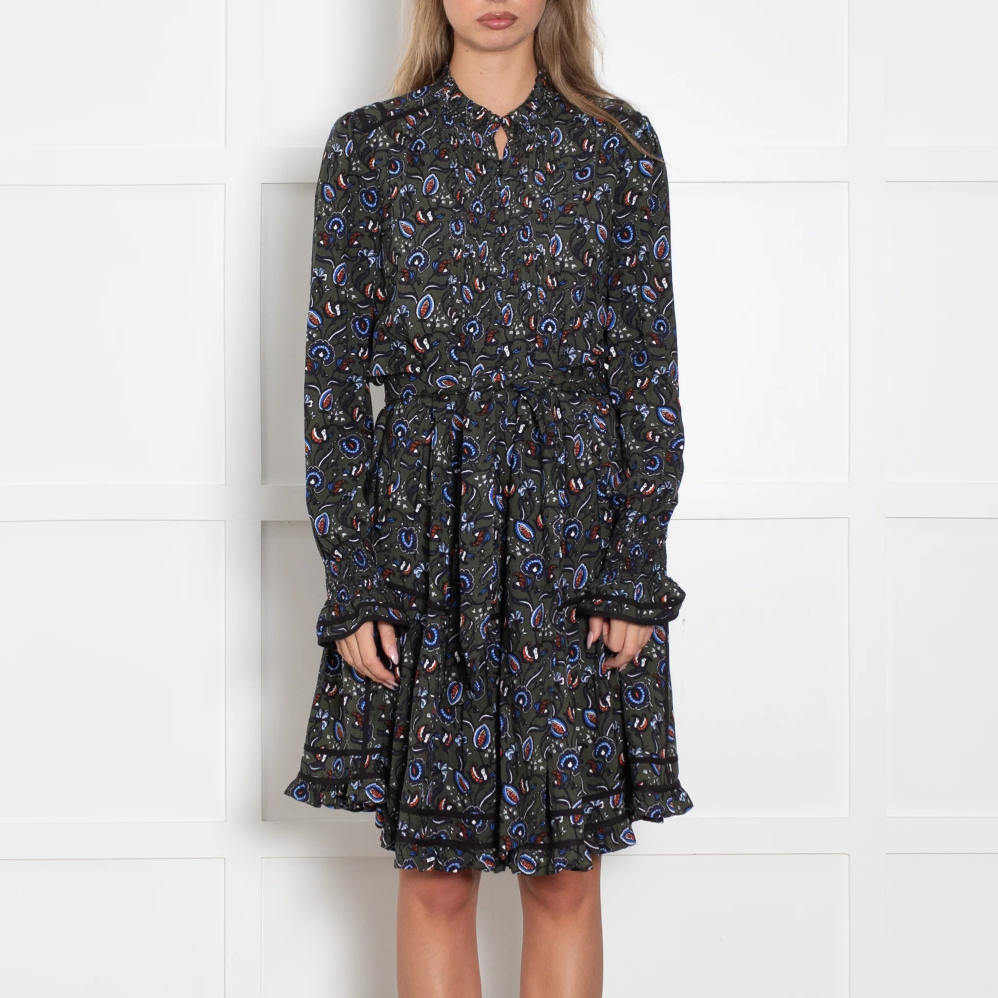 Me + Em Green Floral Tiered Knee Length Dress - Image 2