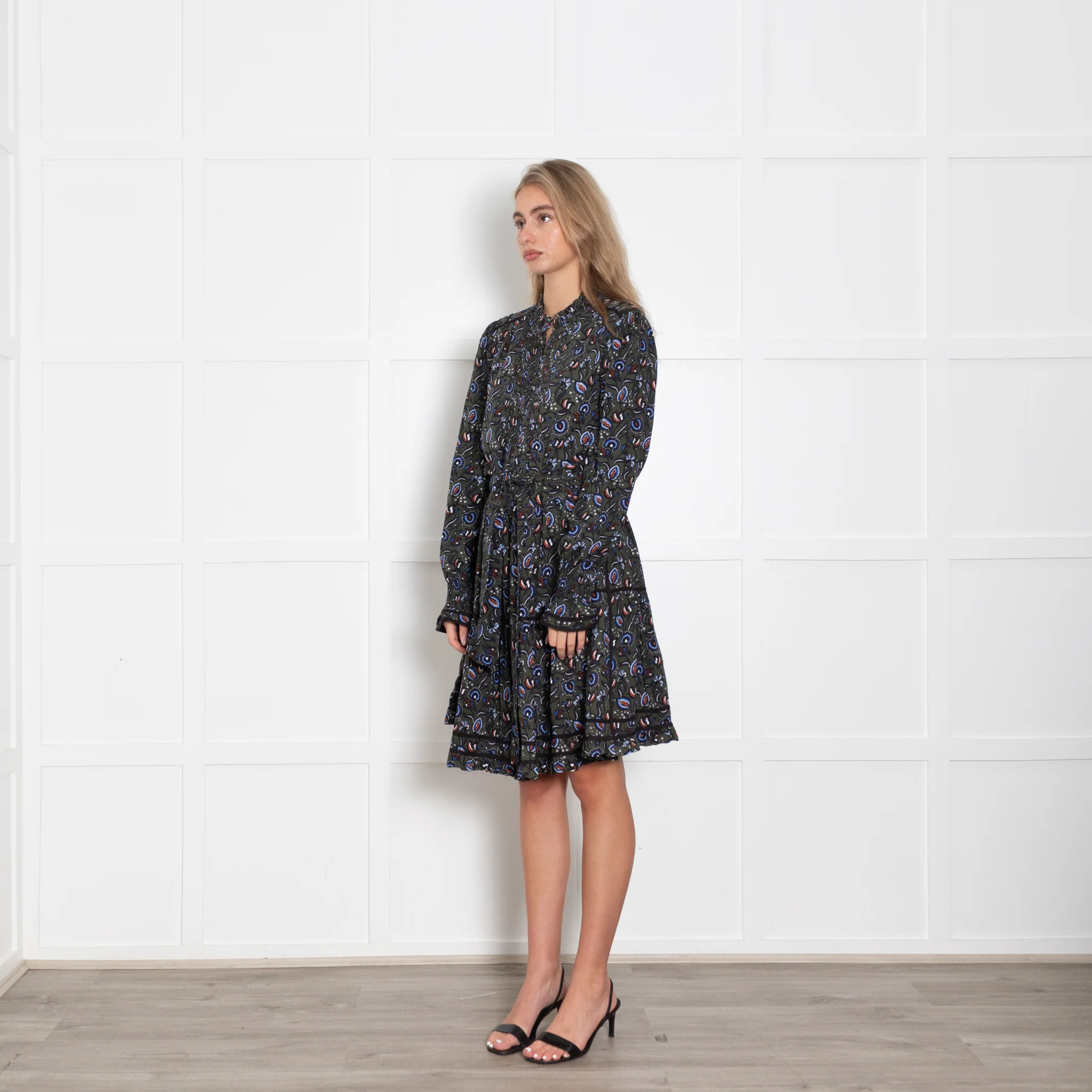 Me + Em Green Floral Tiered Knee Length Dress - Image 3