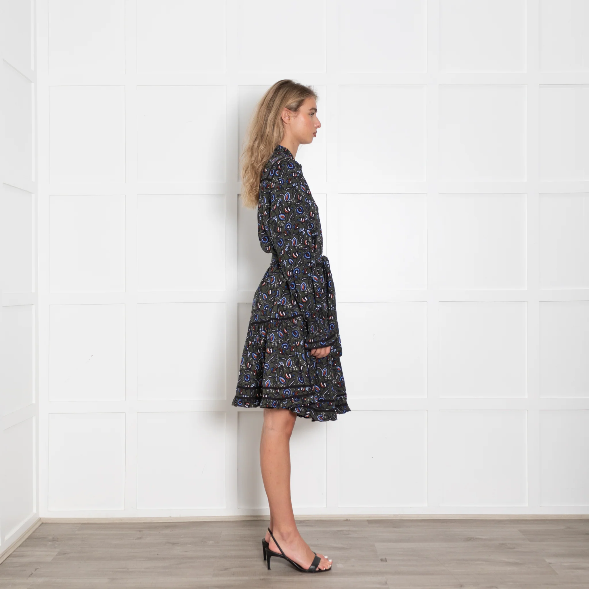Me + Em Green Floral Tiered Knee Length Dress - Image 6