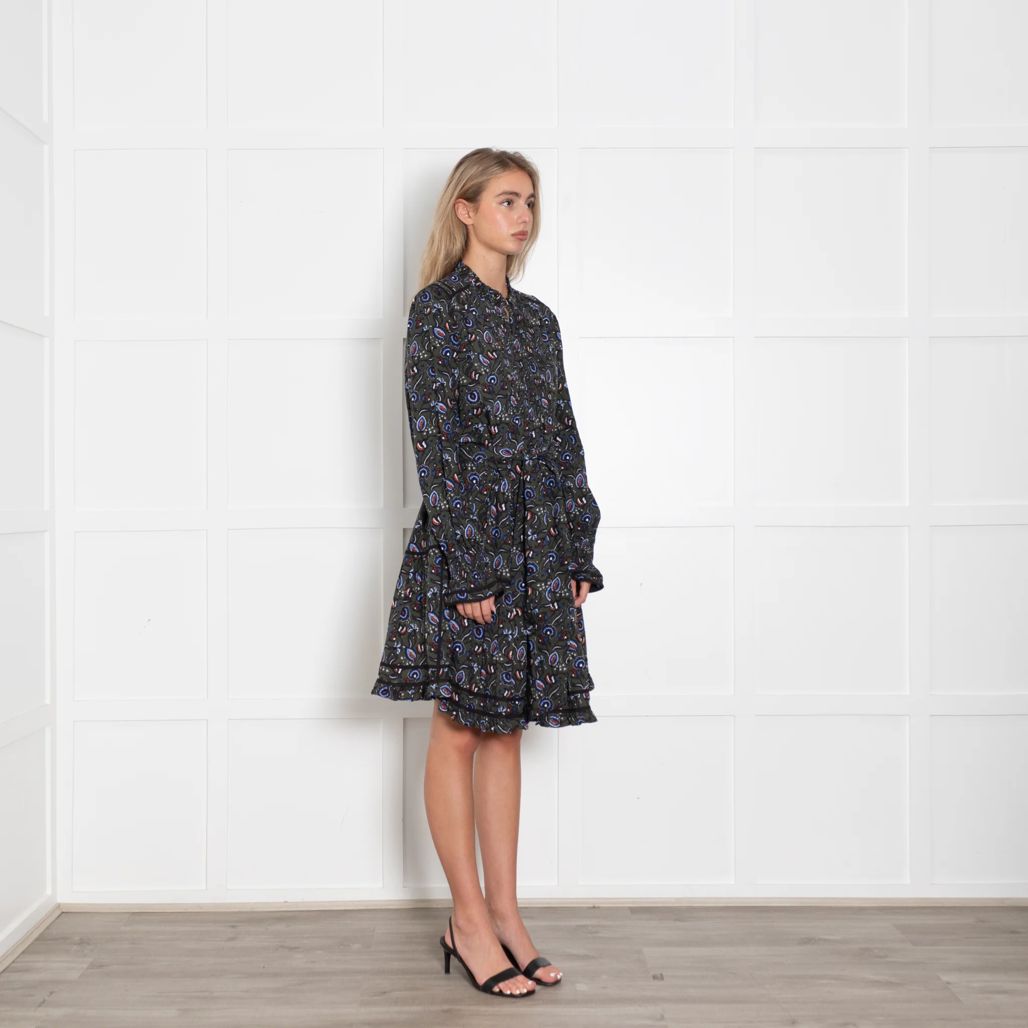 Me + Em Green Floral Tiered Knee Length Dress - Image 7