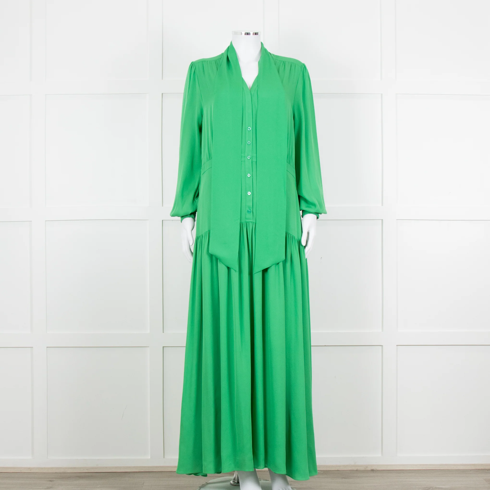 Me + Em Green Long Sleeve Maxi Belted Dress