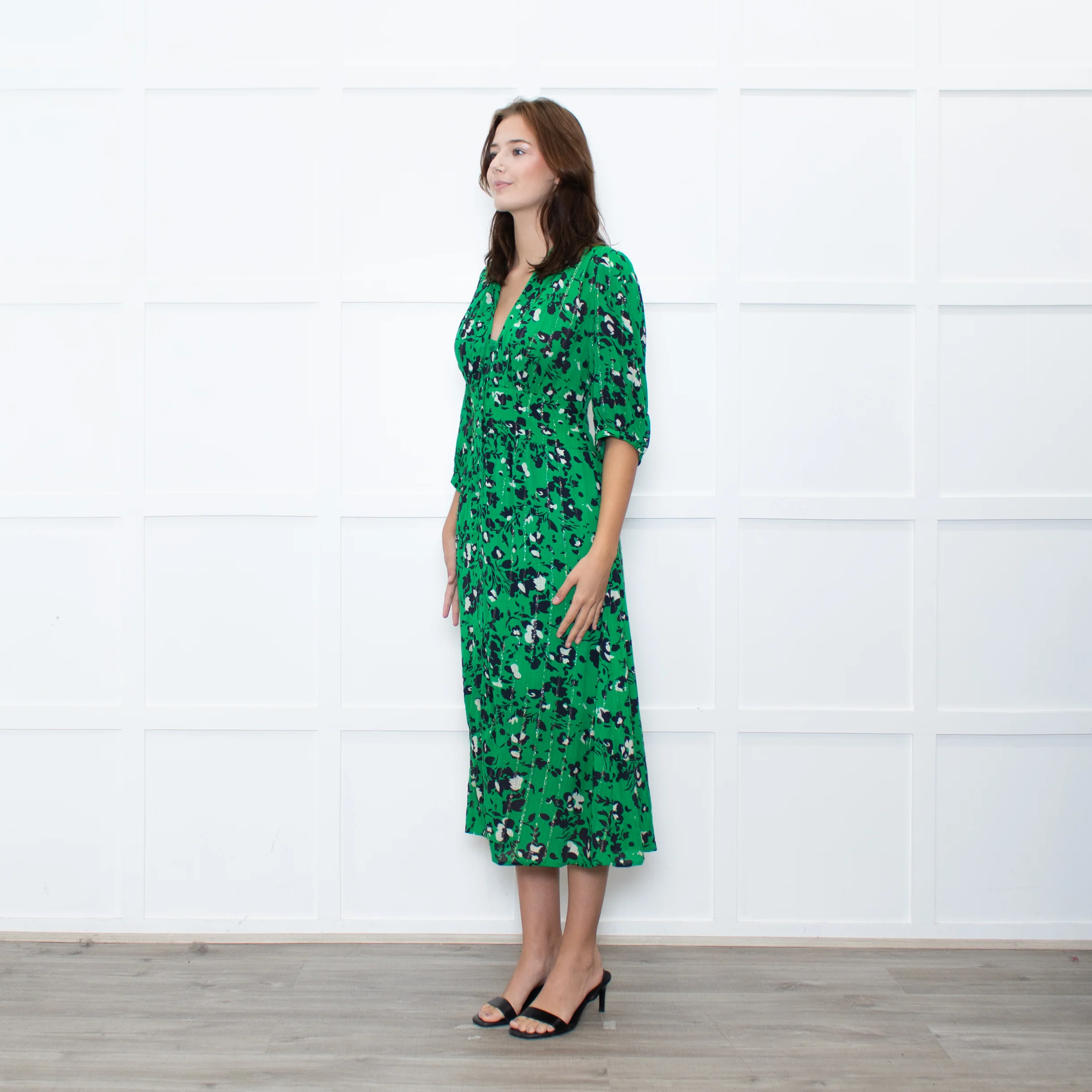 Me + Em Green Pink Floral Long Sleeve Maxi Dress - Image 3