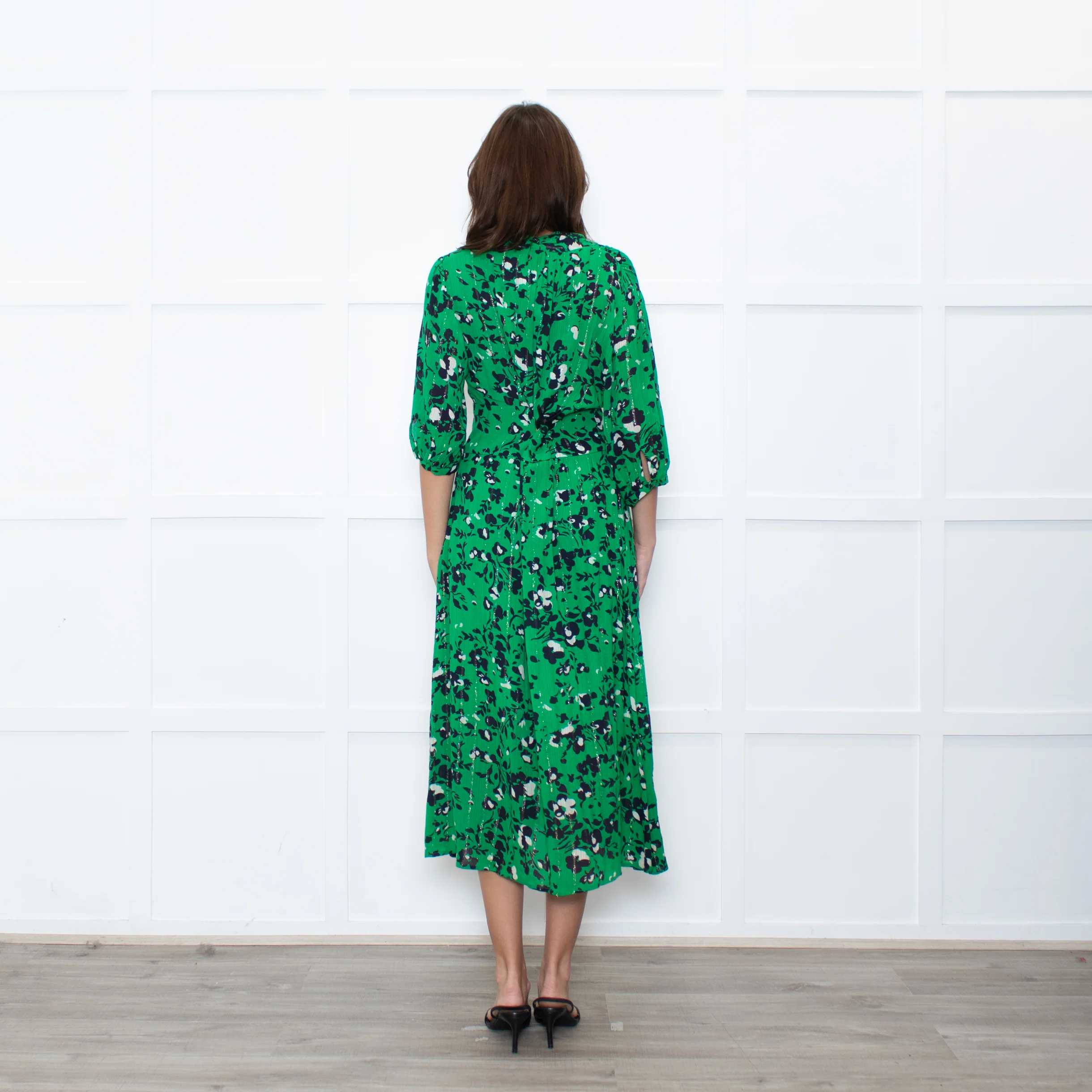 Me + Em Green Pink Floral Long Sleeve Maxi Dress - Image 5
