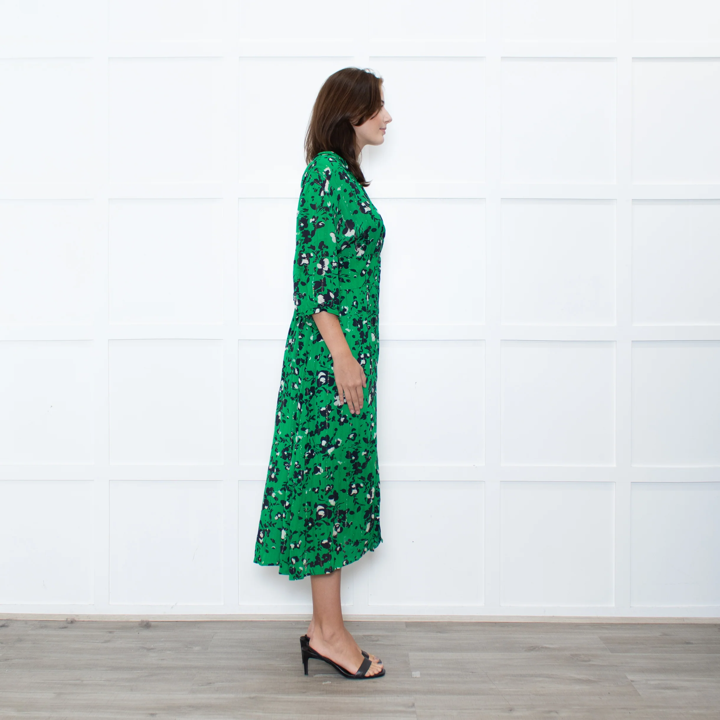 Me + Em Green Pink Floral Long Sleeve Maxi Dress - Image 6