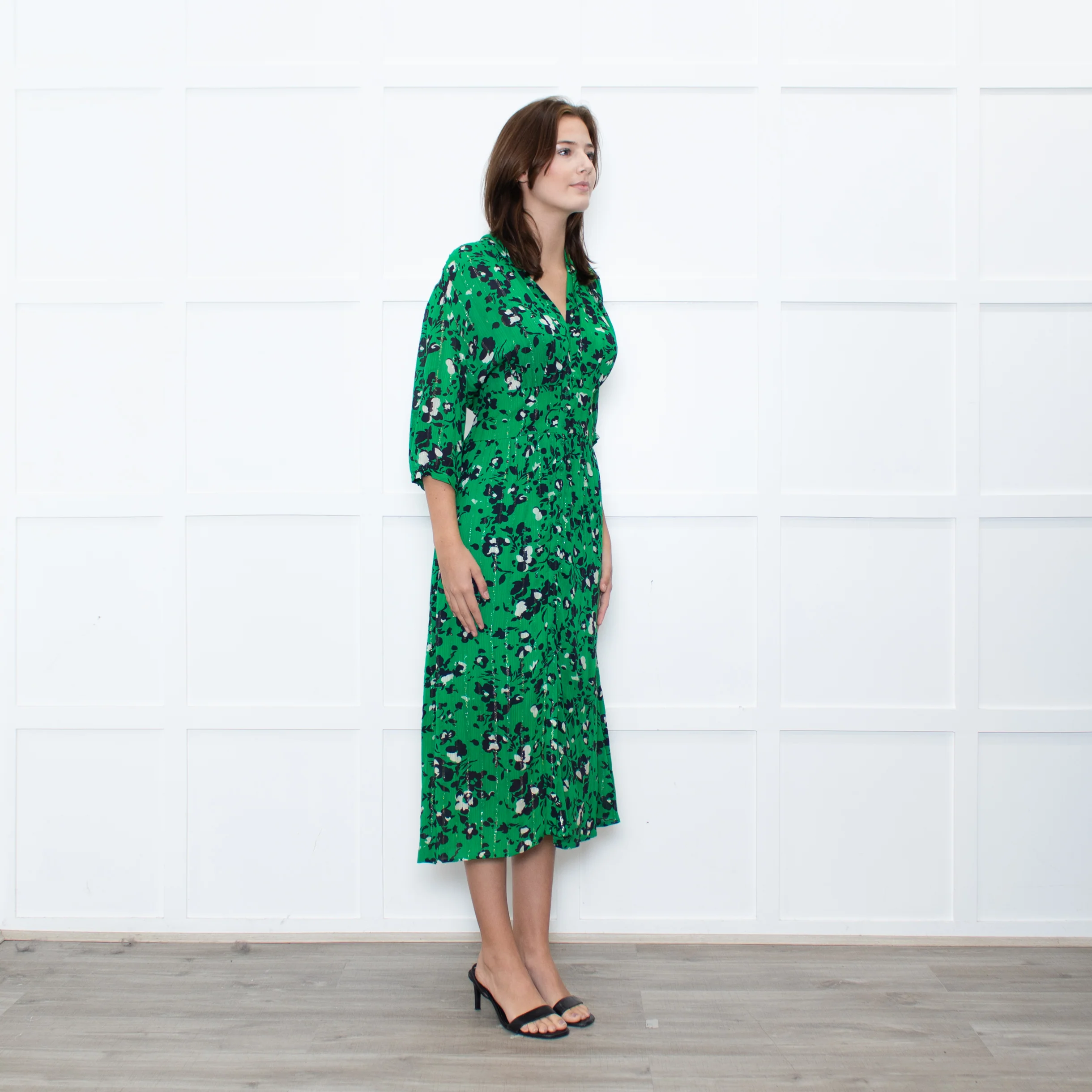 Me + Em Green Pink Floral Long Sleeve Maxi Dress - Image 7