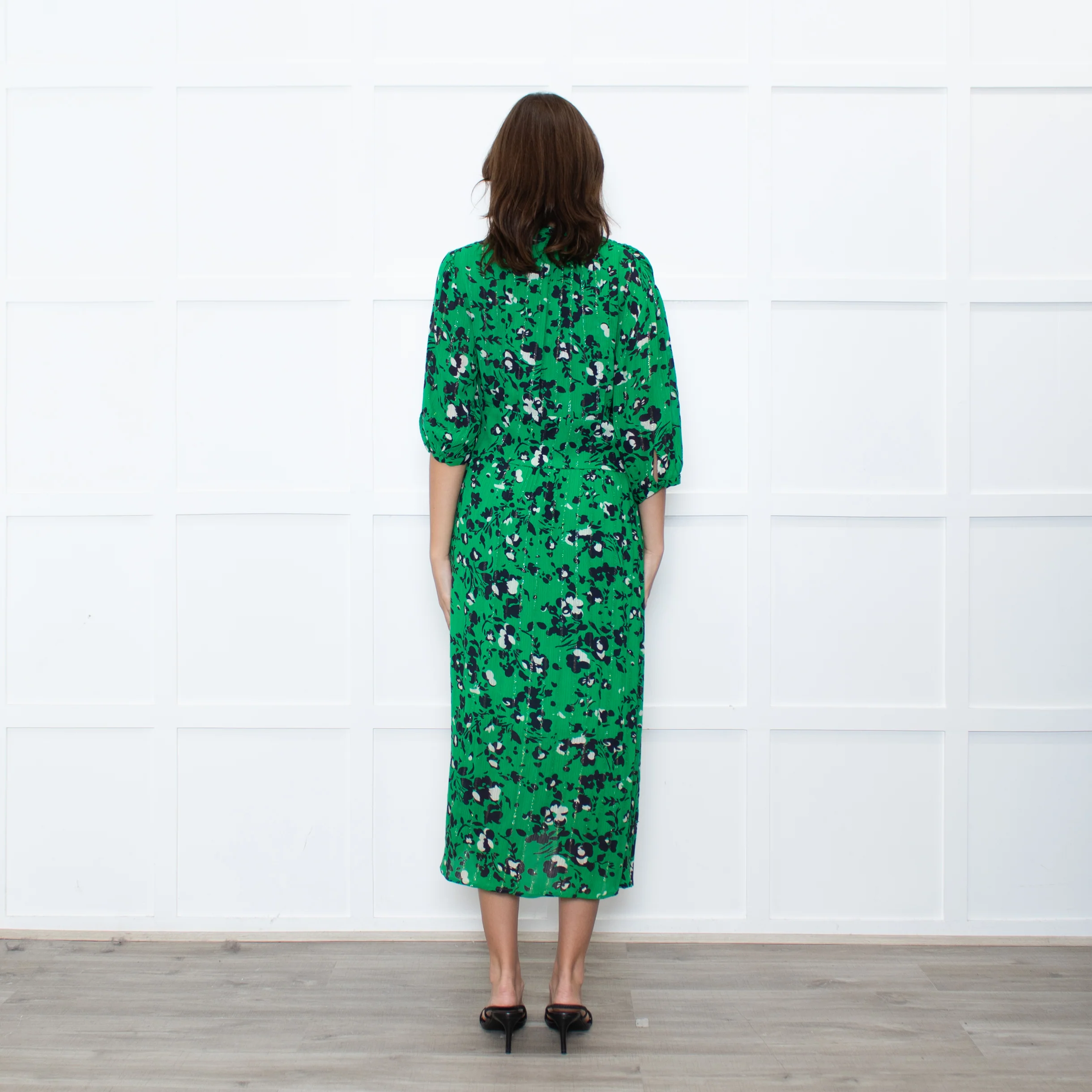 Me + Em Green Pink Floral Long Sleeve Maxi Dress - Image 8