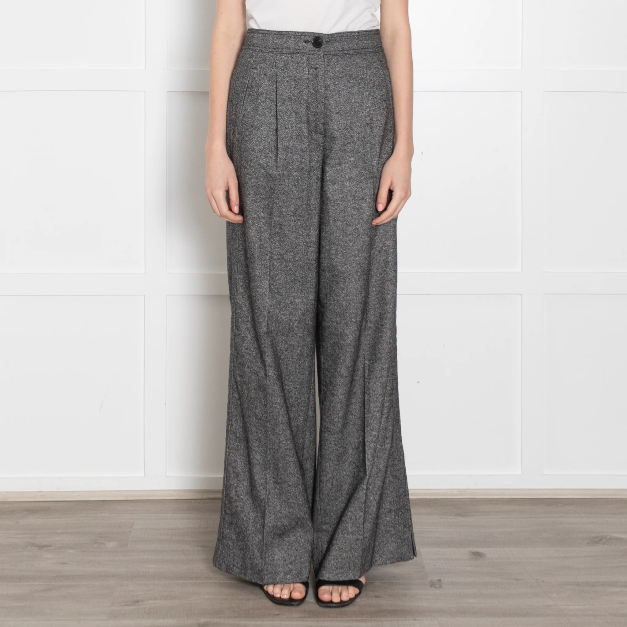 Me + Em Grey Wool High Waisted Wide Trousers - Image 2