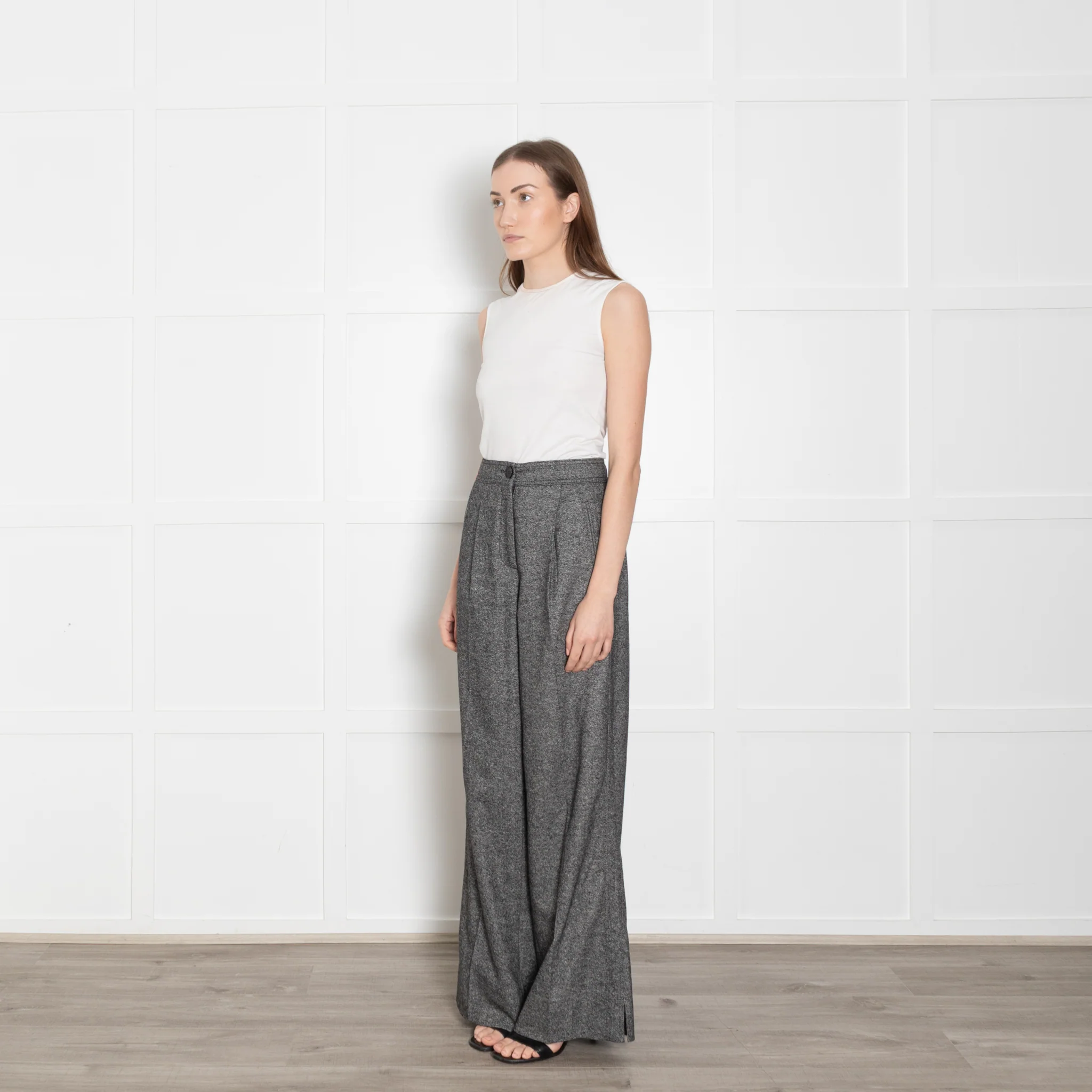 Me + Em Grey Wool High Waisted Wide Trousers - Image 3