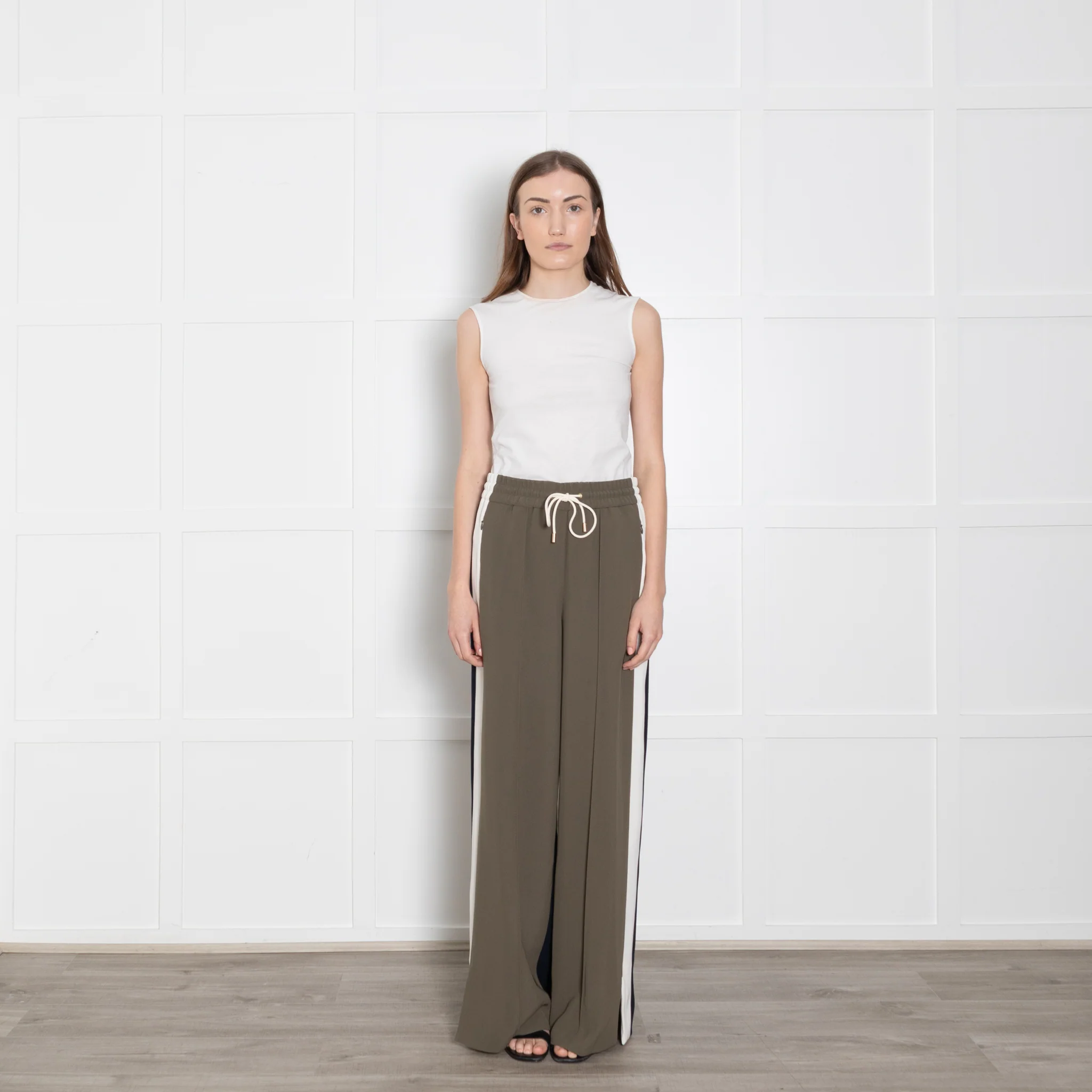Me + Em Khaki Black Side Stipe Trousers