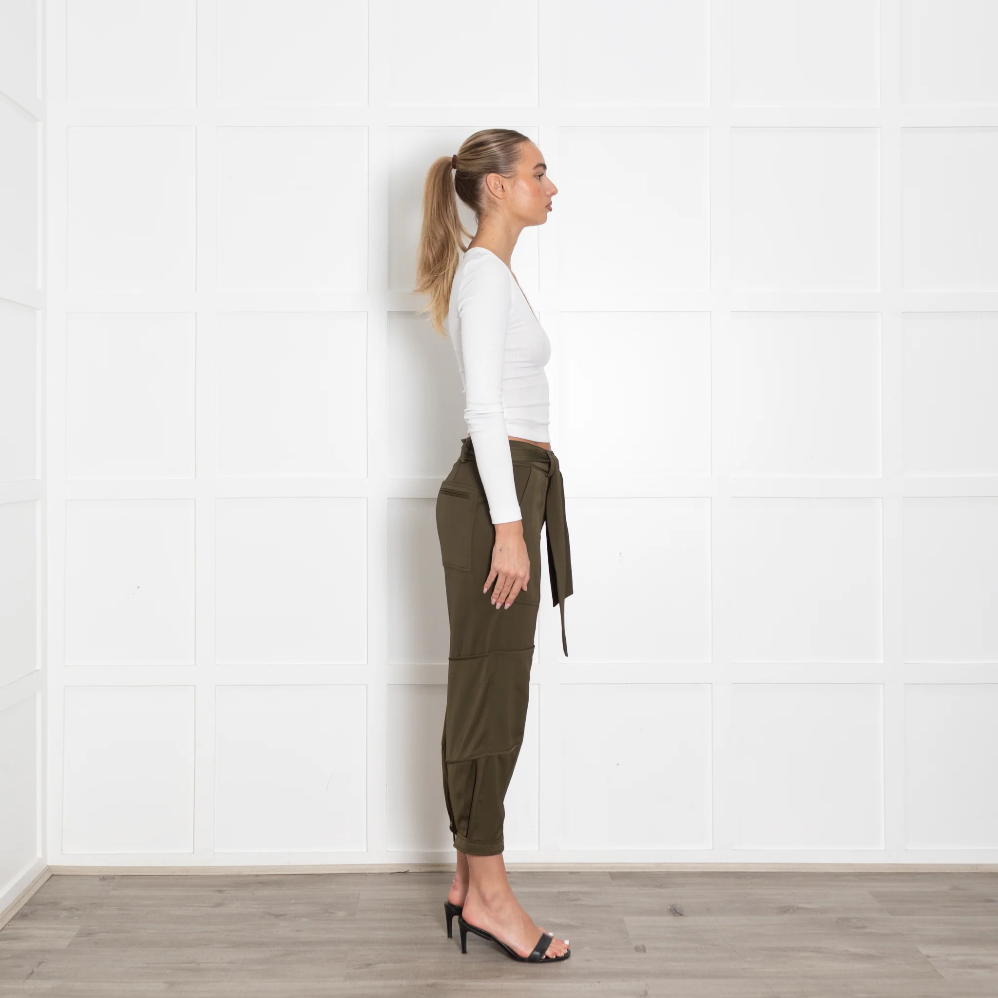 Me + Em Khaki Cargo Belted Trousers - Image 6