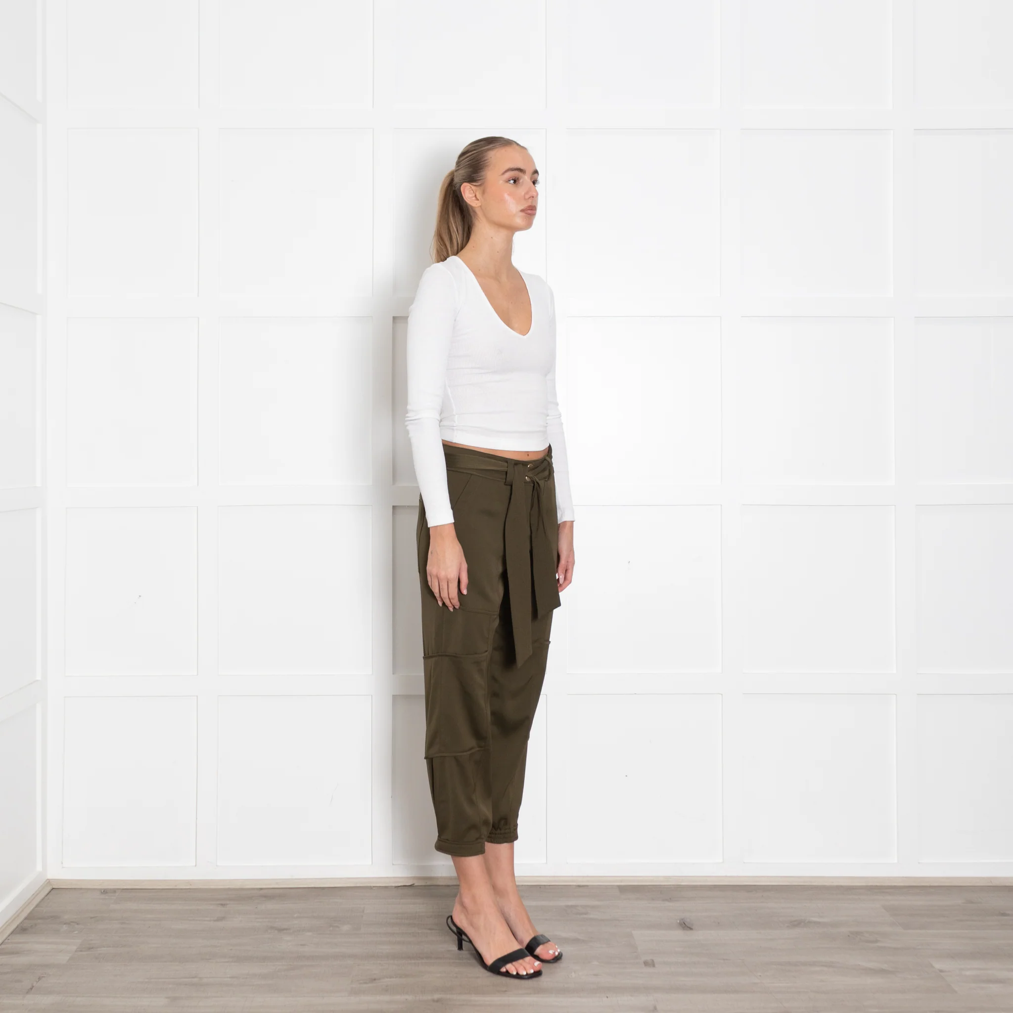 Me + Em Khaki Cargo Belted Trousers - Image 7