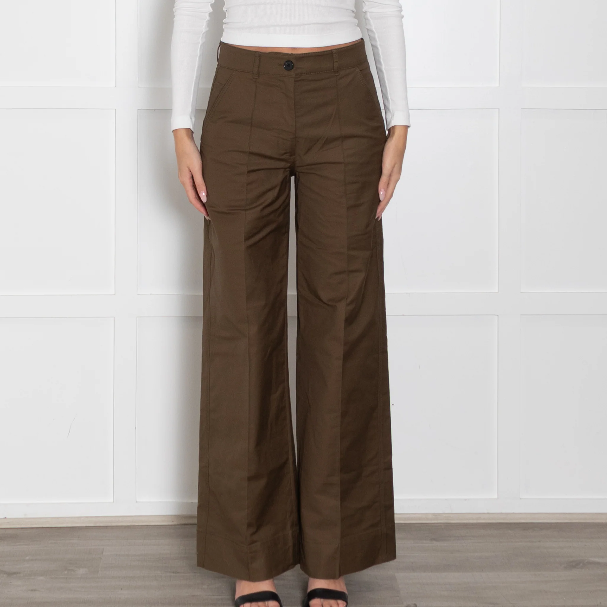 Me + Em Khaki Creased Front Wide Leg Trousers - Image 2