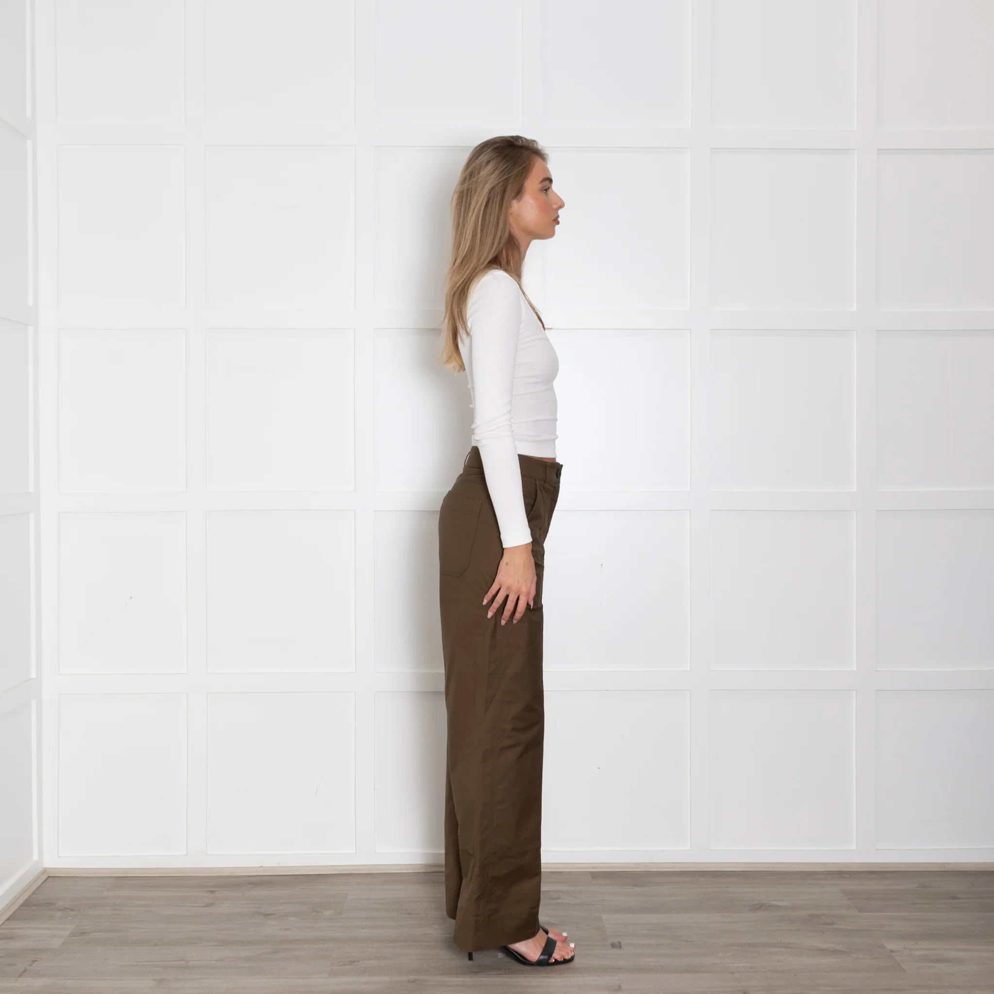 Me + Em Khaki Creased Front Wide Leg Trousers - Image 6