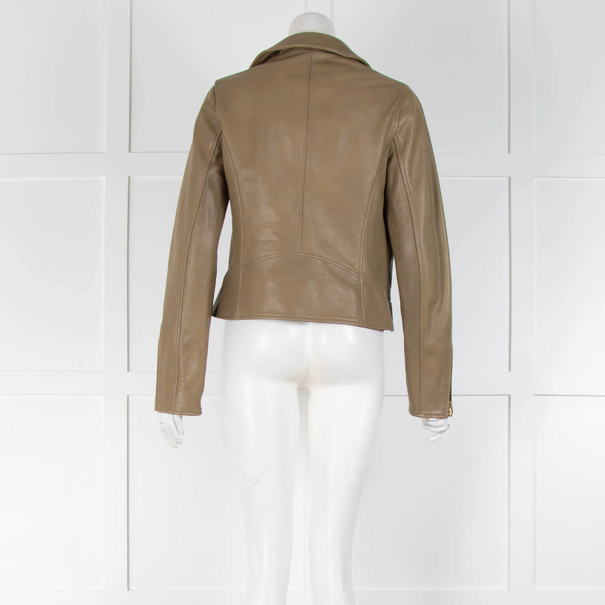 Me Em Khaki Leather Crop Biker Jacket - Image 3