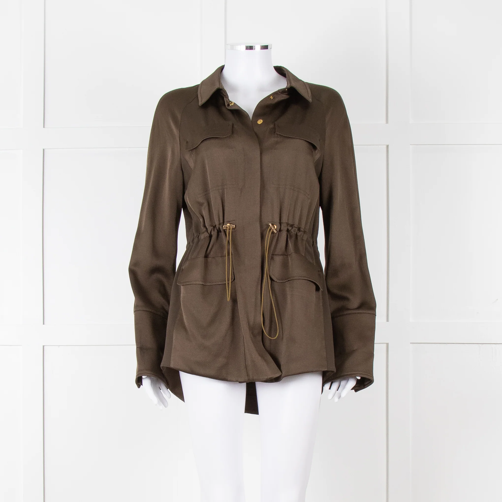 Me + Em Khaki Satin Gold Button Jacket
