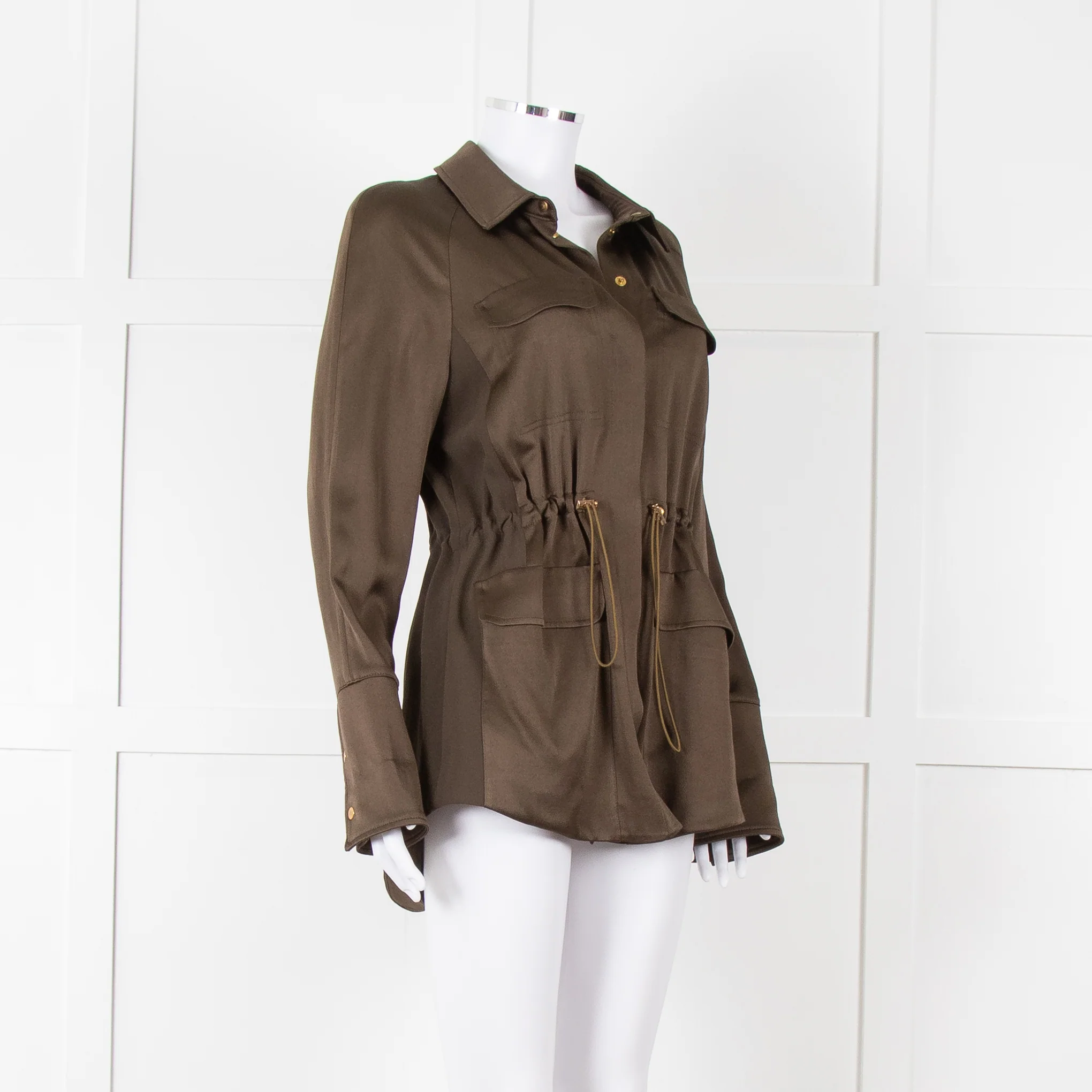 Me + Em Khaki Satin Gold Button Jacket - Image 2
