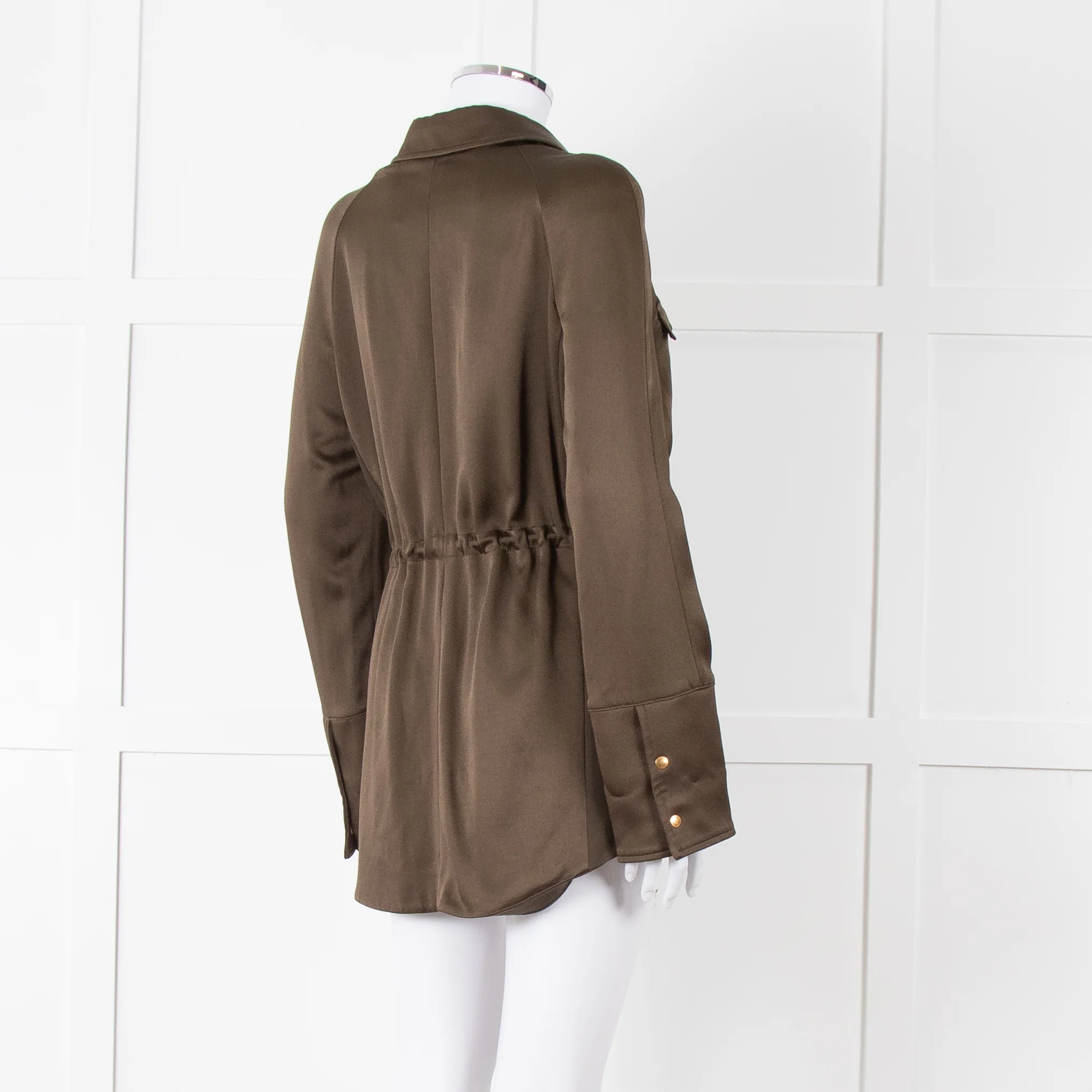 Me + Em Khaki Satin Gold Button Jacket - Image 4