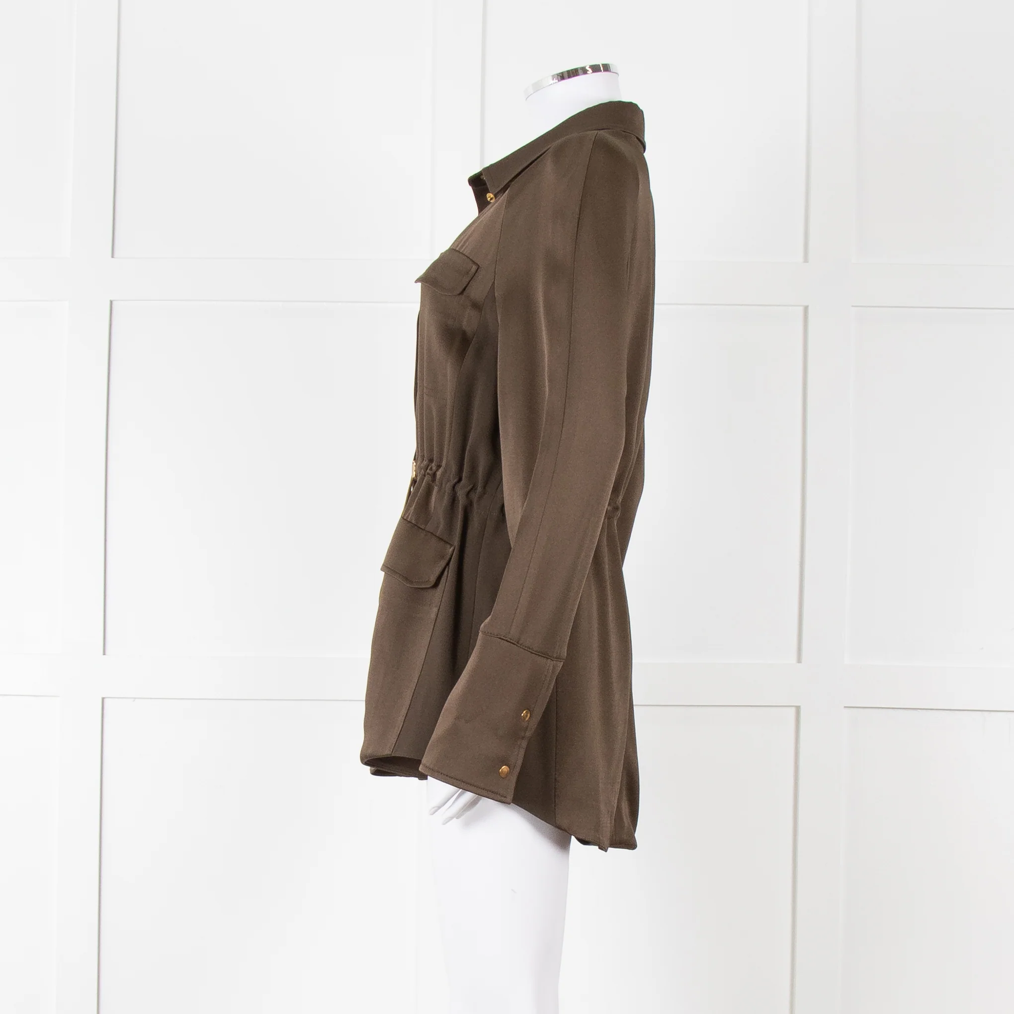 Me + Em Khaki Satin Gold Button Jacket - Image 6