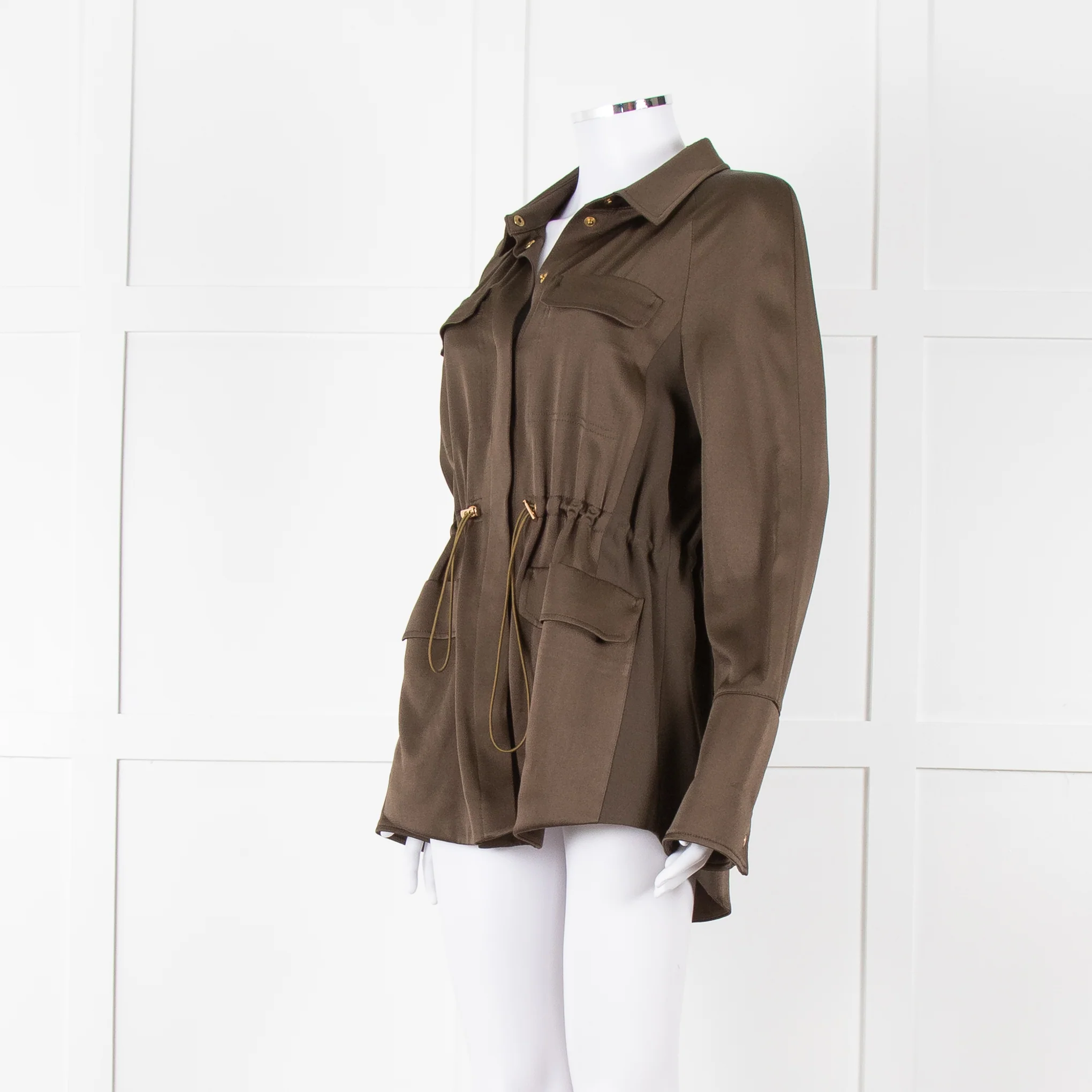 Me + Em Khaki Satin Gold Button Jacket - Image 7