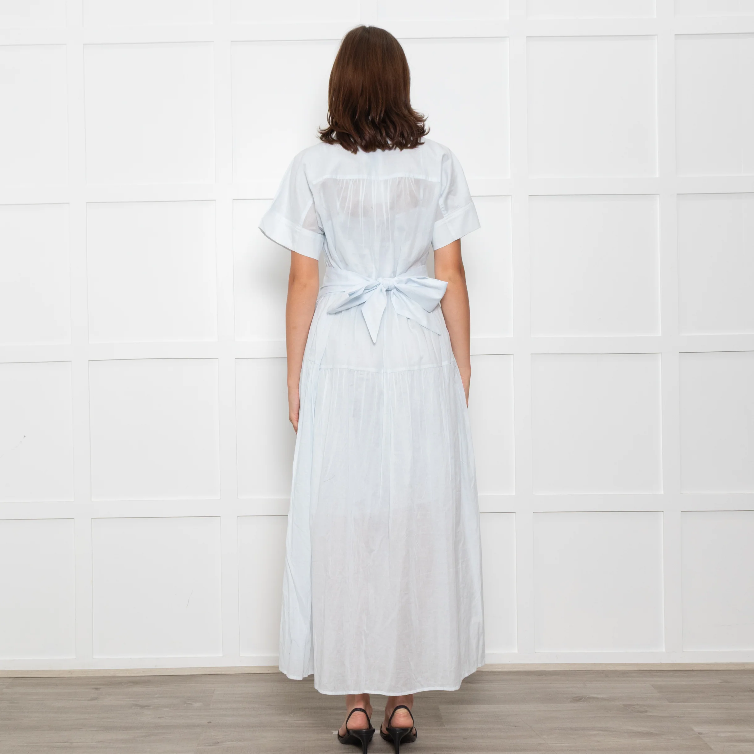 Me + Em Light Blue Button Up Front Short Sleeve Cotton Maxi Dress With Slip - Image 5