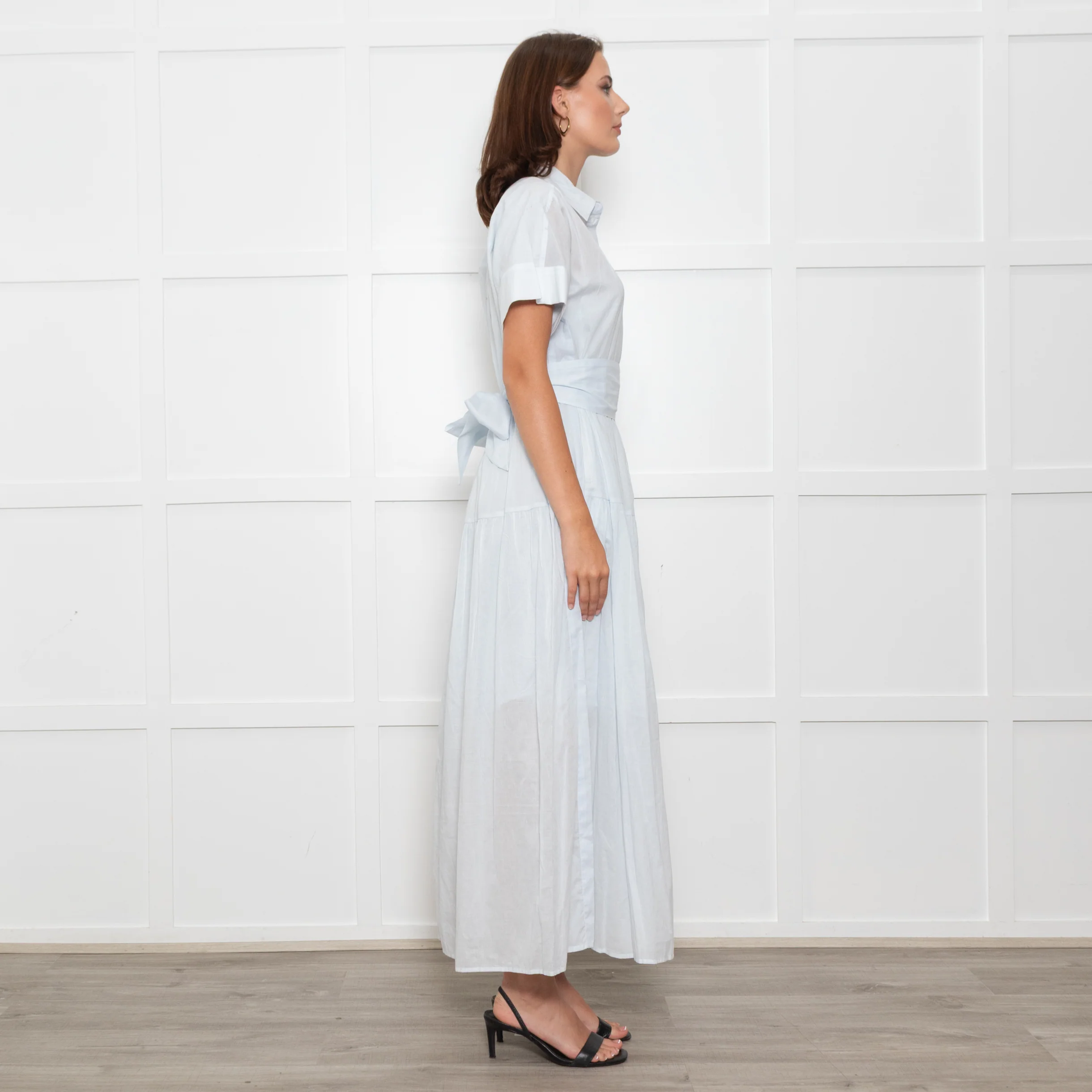 Me + Em Light Blue Button Up Front Short Sleeve Cotton Maxi Dress With Slip - Image 6