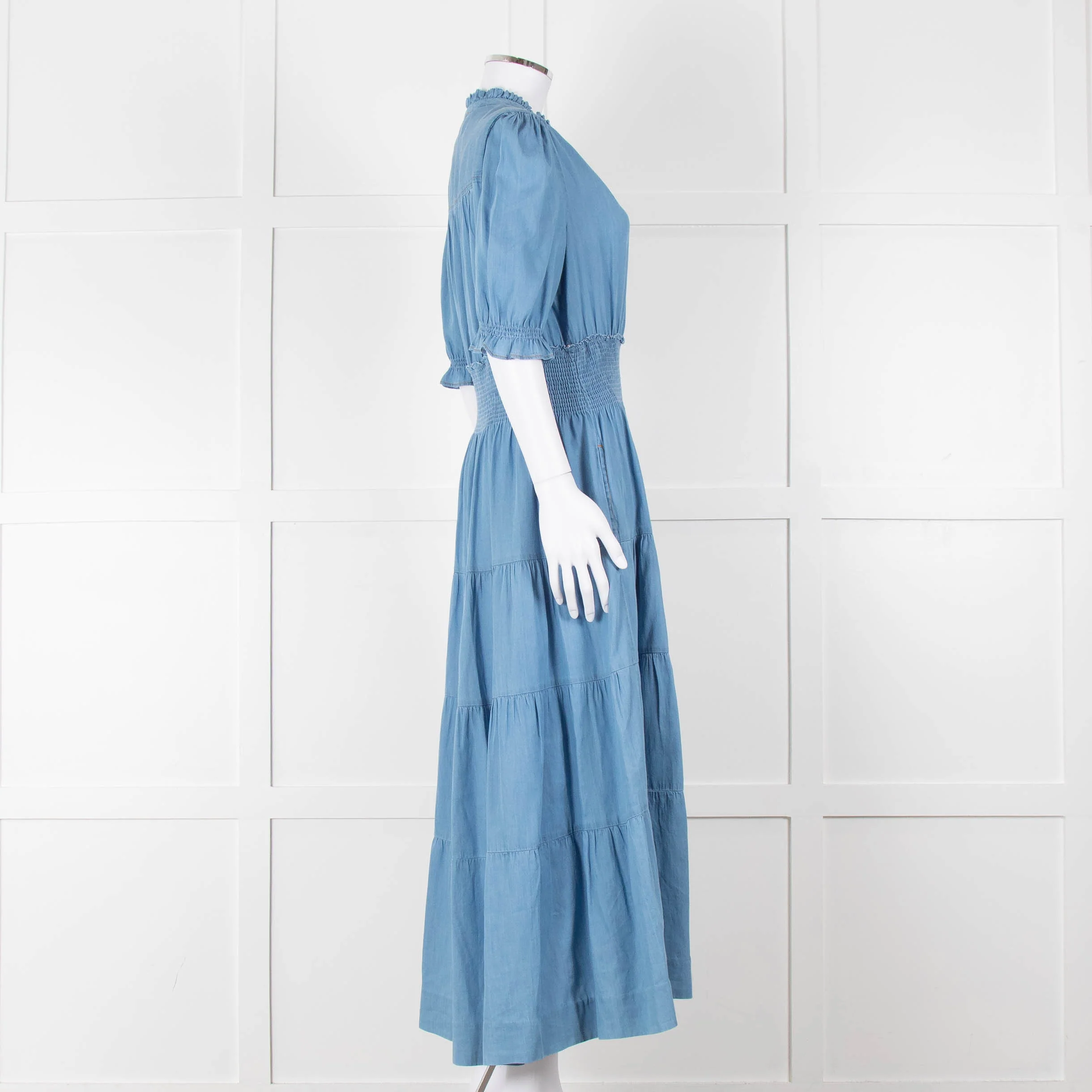 Me + Em Light Blue Tiered Short Sleeve Midi Dress - Image 3