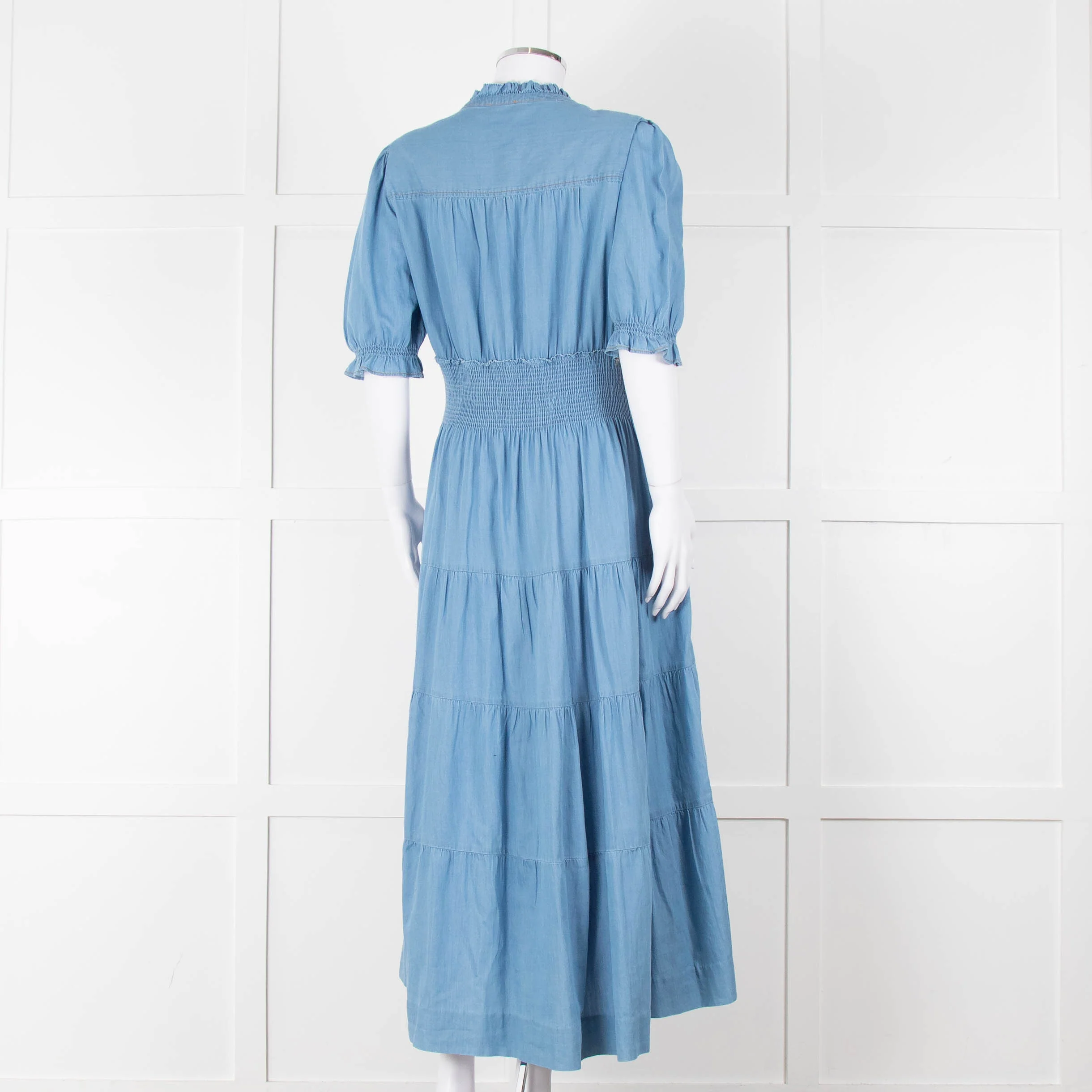 Me + Em Light Blue Tiered Short Sleeve Midi Dress - Image 4