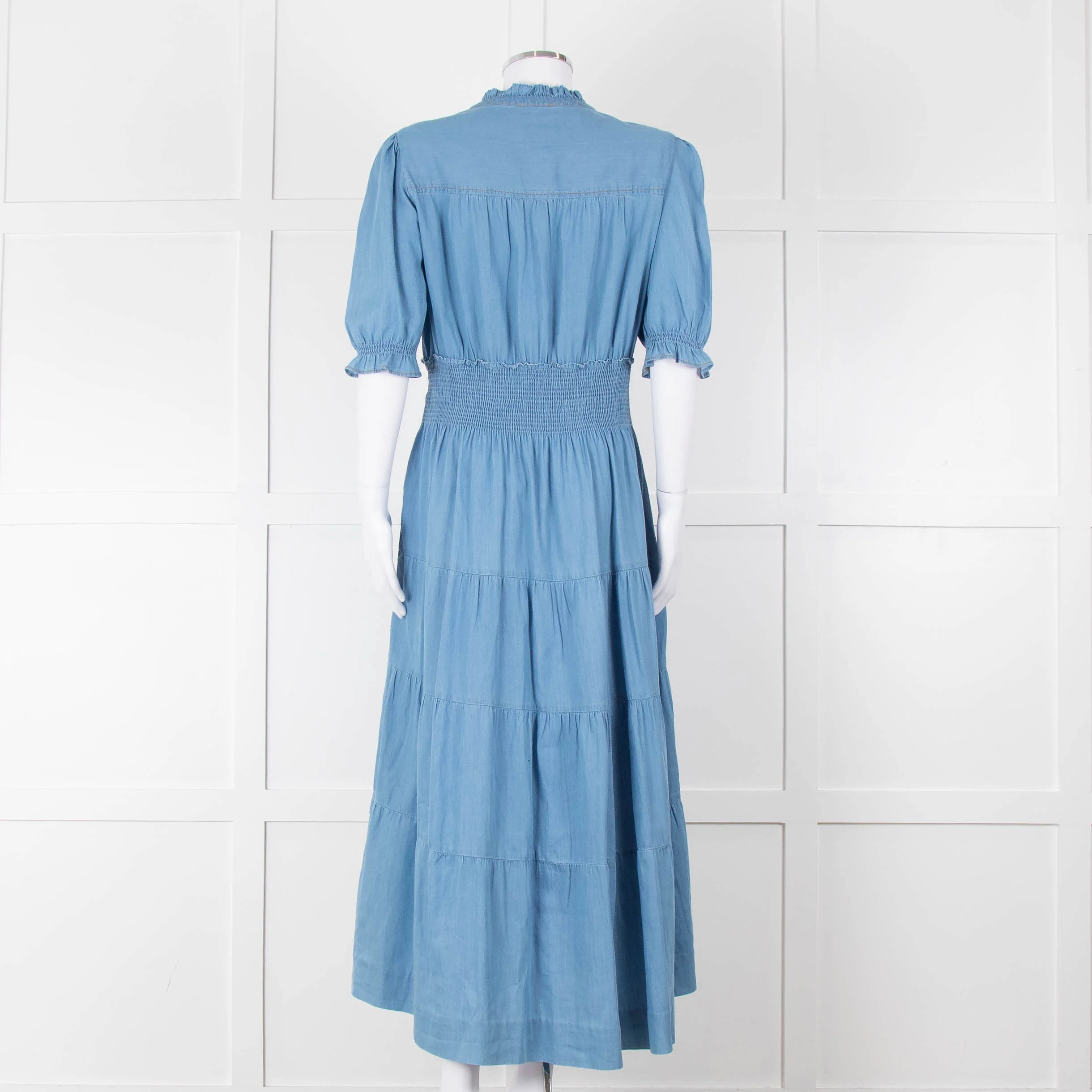 Me + Em Light Blue Tiered Short Sleeve Midi Dress - Image 5