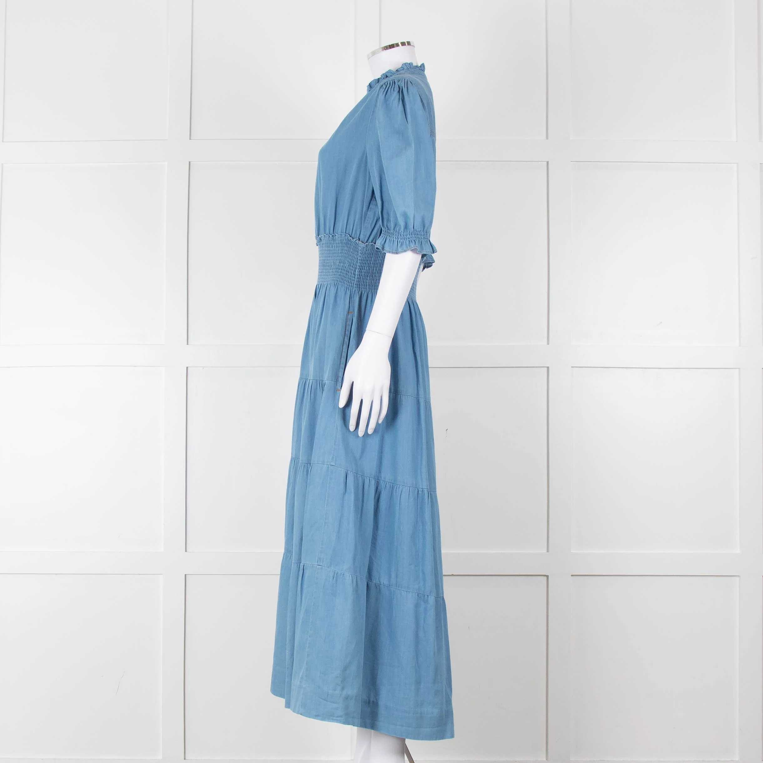 Me + Em Light Blue Tiered Short Sleeve Midi Dress - Image 7