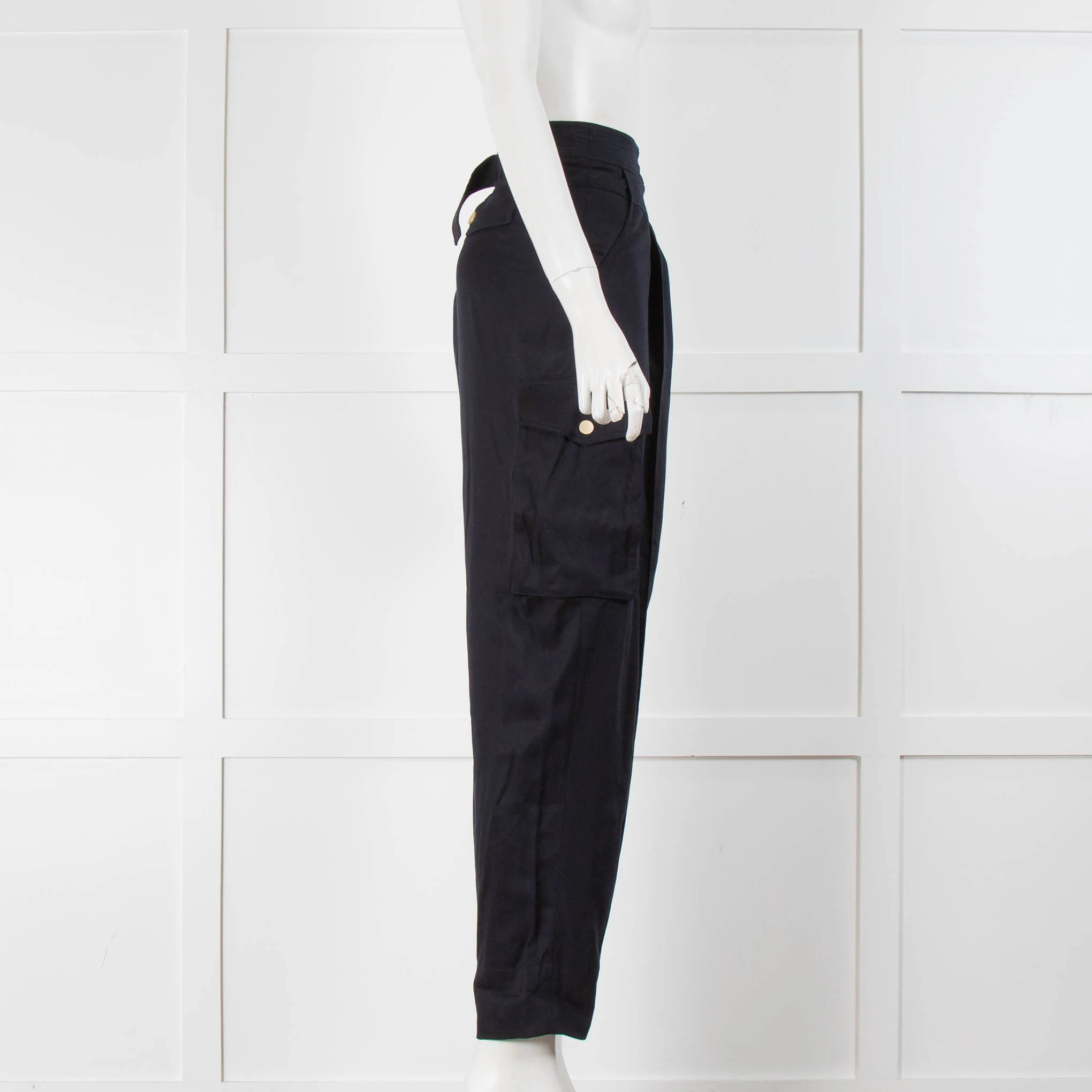 ME + EM Navy Blue Gold Button Cargo Trousers - Image 2