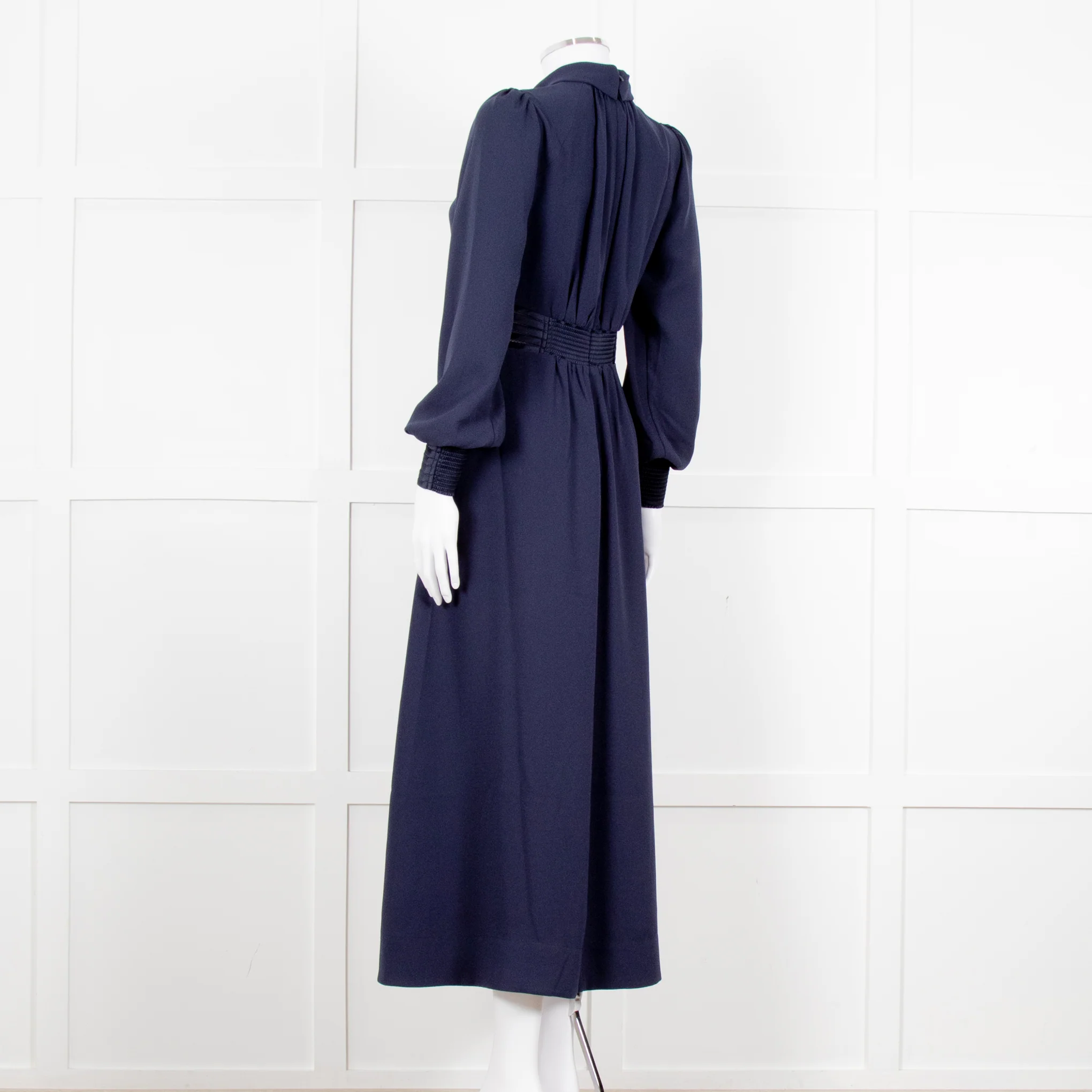 Me + Em Navy Blue Ladder Trim Crepe Long Sleeve Dress - Image 4