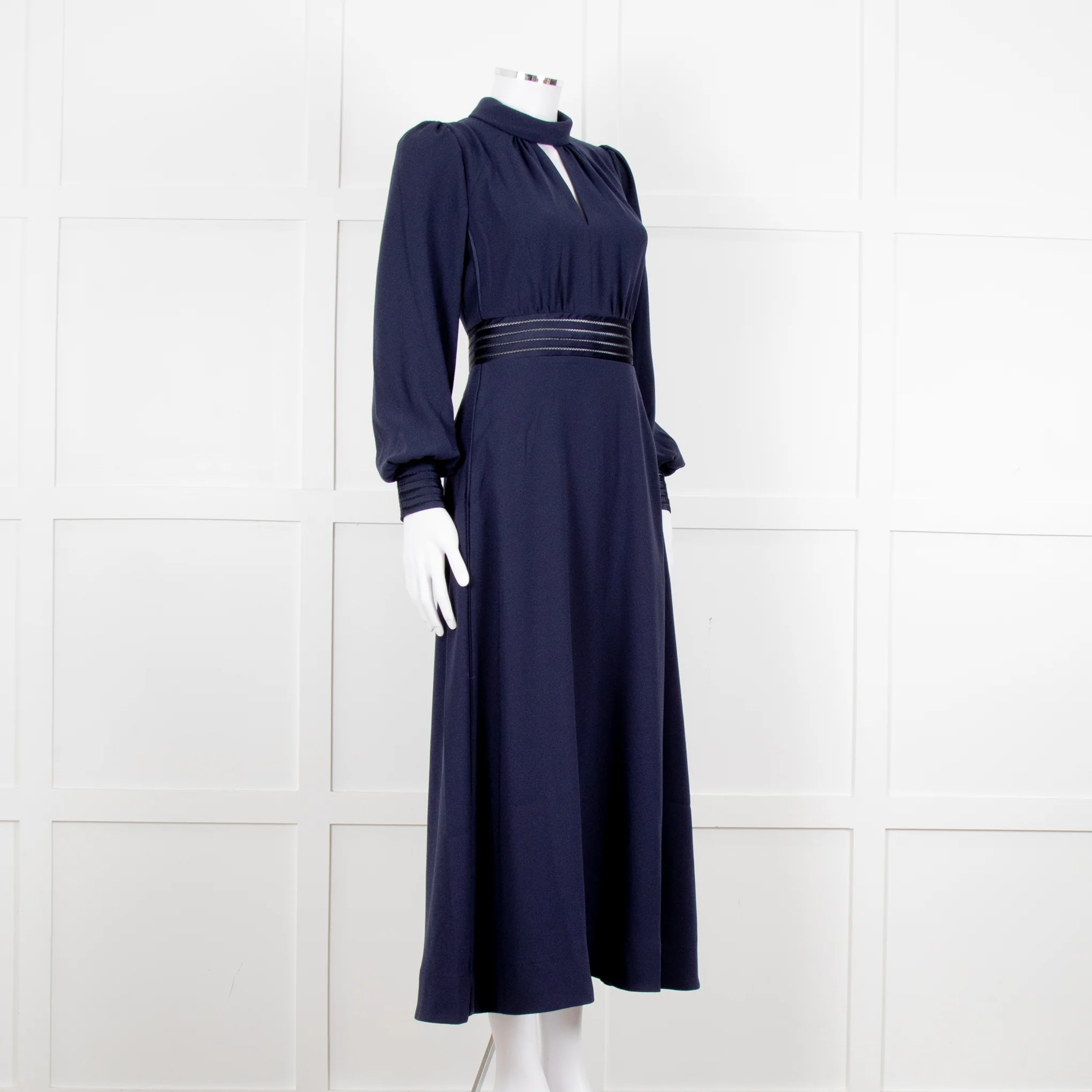 Me + Em Navy Blue Ladder Trim Crepe Long Sleeve Dress - Image 8
