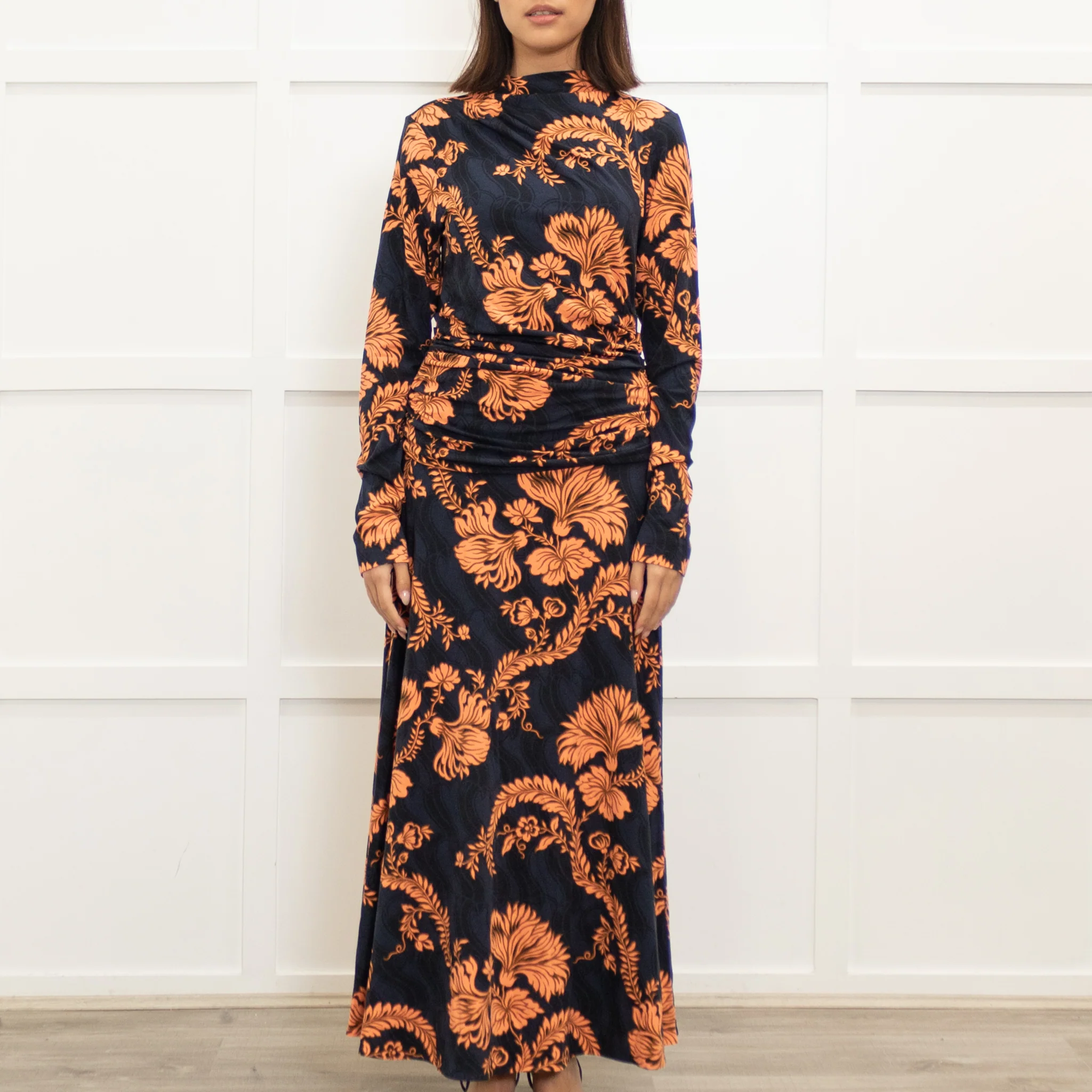 Me + Em Navy Blue Orange Floral Jersey Maxi Dress - Image 2