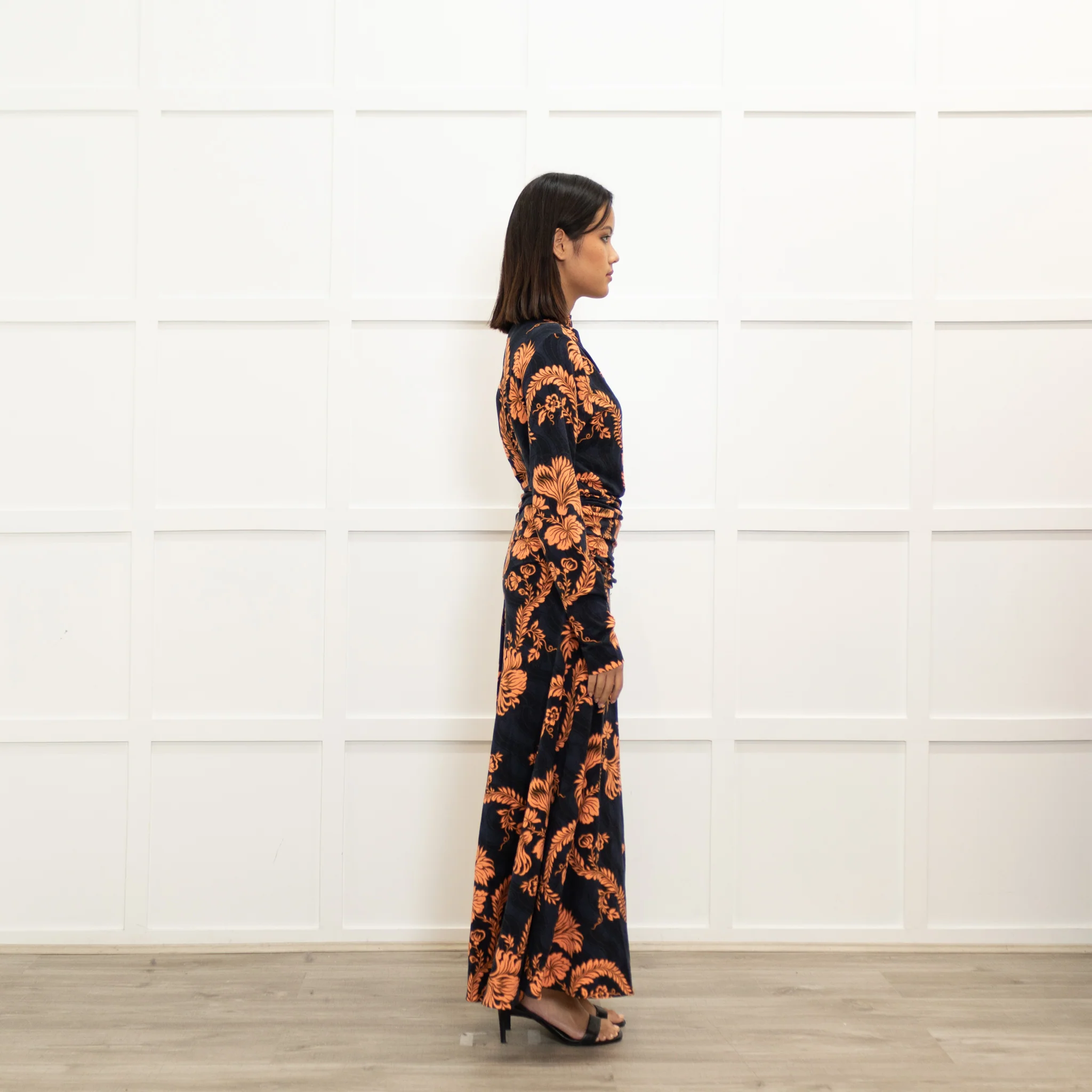 Me + Em Navy Blue Orange Floral Jersey Maxi Dress - Image 4