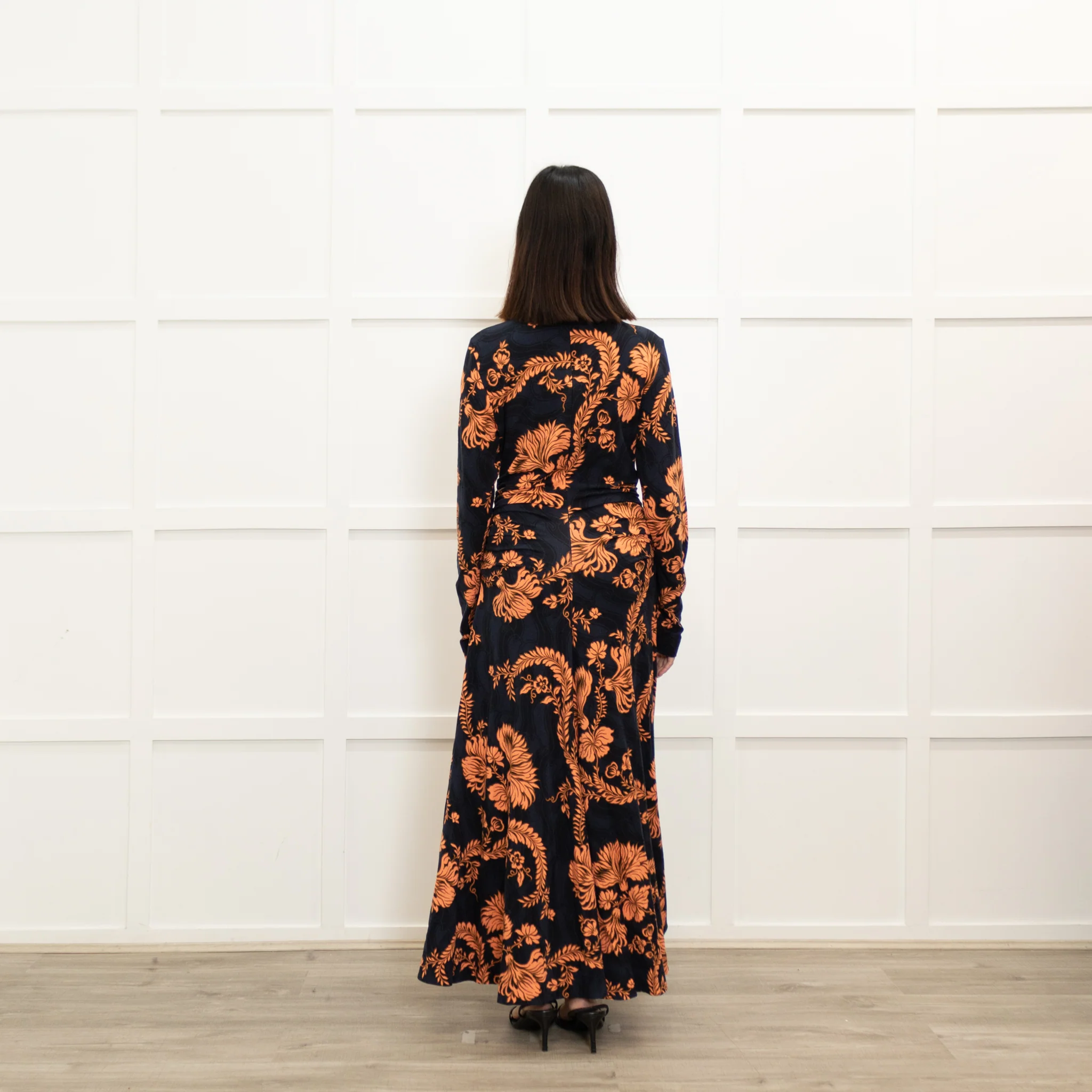 Me + Em Navy Blue Orange Floral Jersey Maxi Dress - Image 5