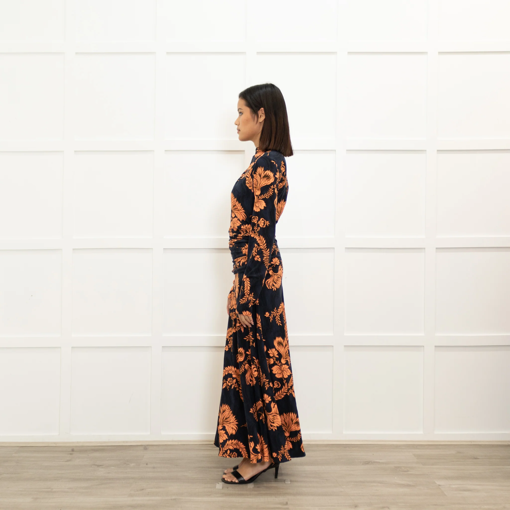 Me + Em Navy Blue Orange Floral Jersey Maxi Dress - Image 6