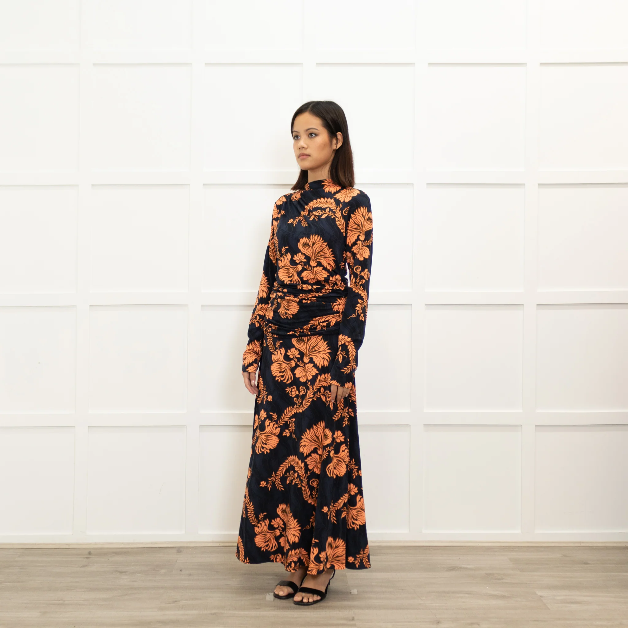 Me + Em Navy Blue Orange Floral Jersey Maxi Dress - Image 7