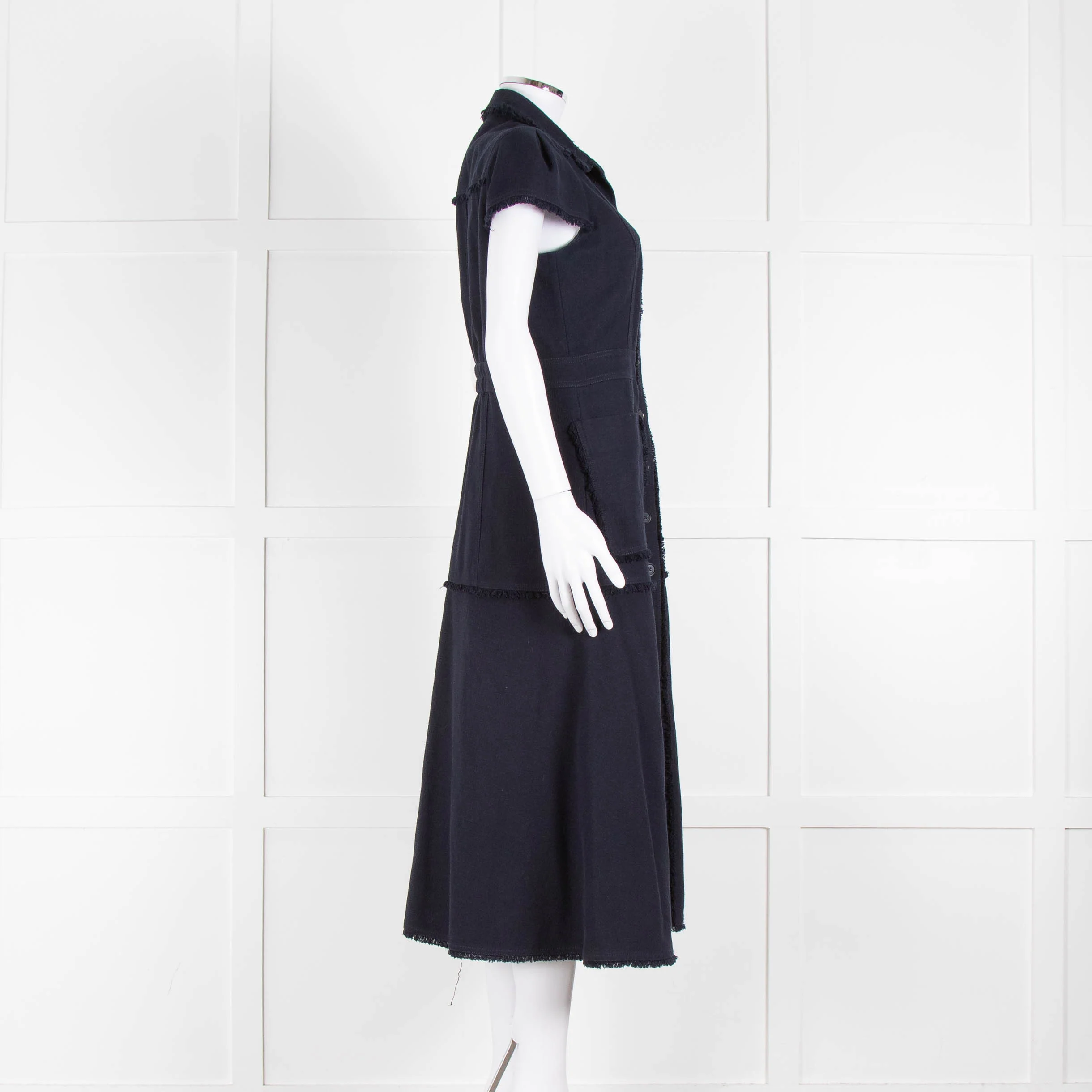 Me + Em Navy Cotton Dress Short Sleeve Dress With Frayed Trim - Image 3
