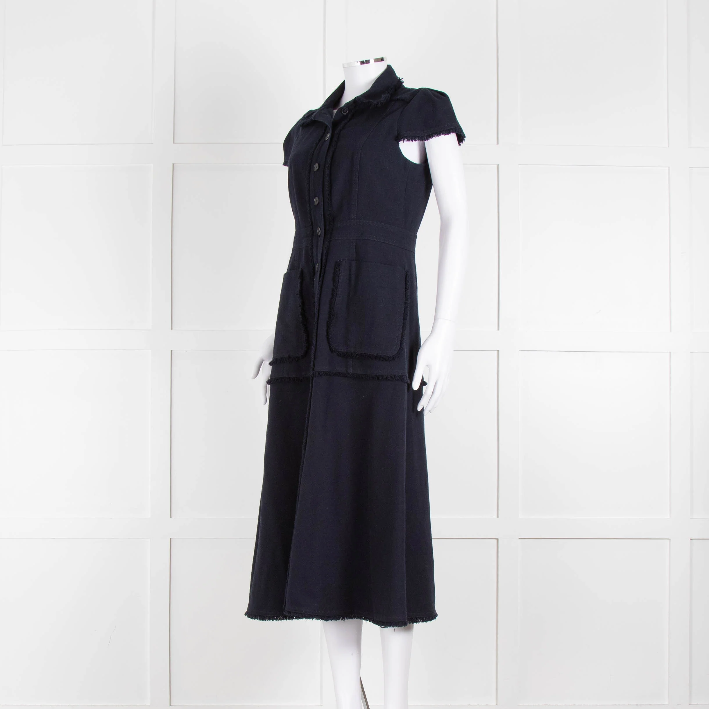 Me + Em Navy Cotton Dress Short Sleeve Dress With Frayed Trim - Image 8
