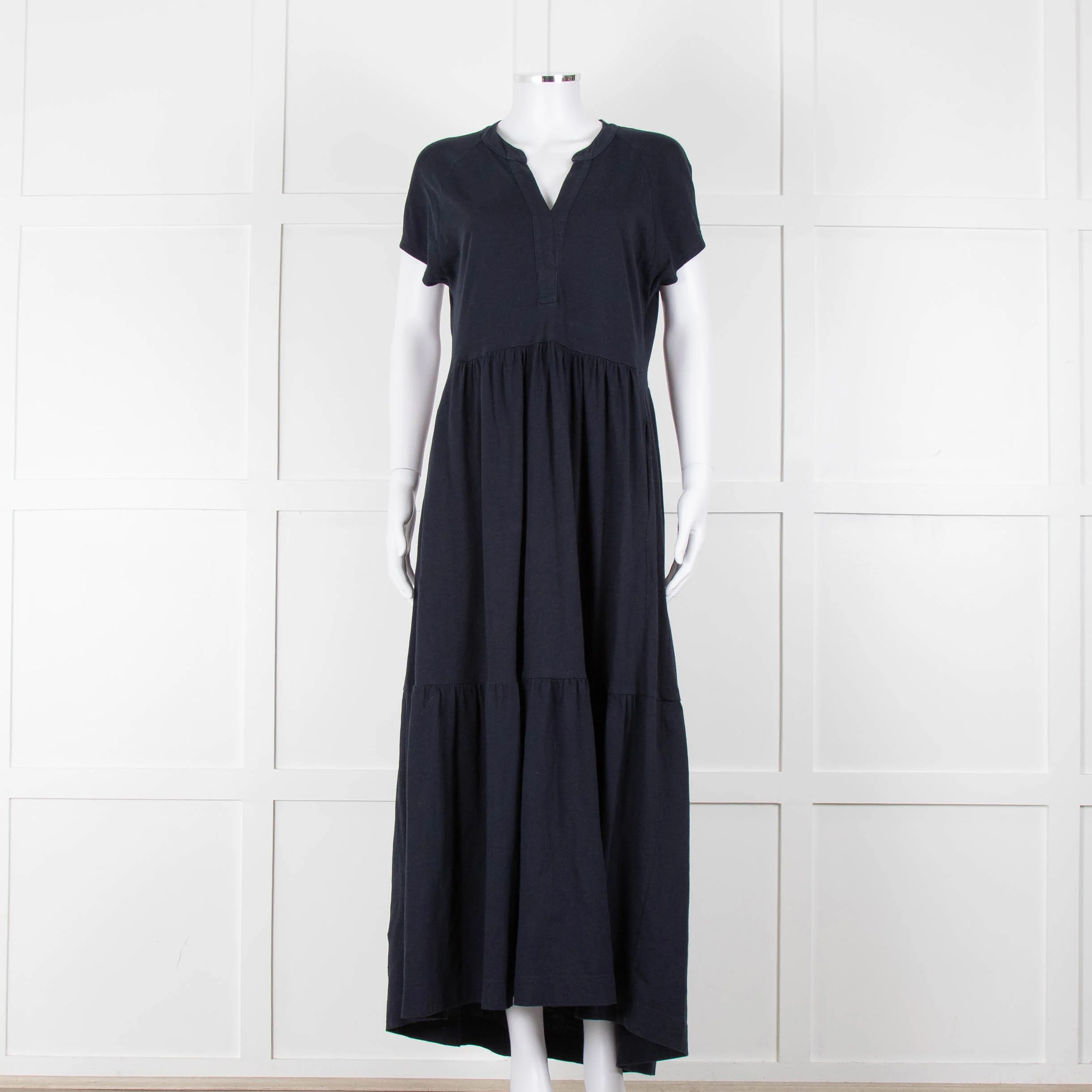 Me + Em Navy Cotton Tiered Short Sleeve Midi Dress