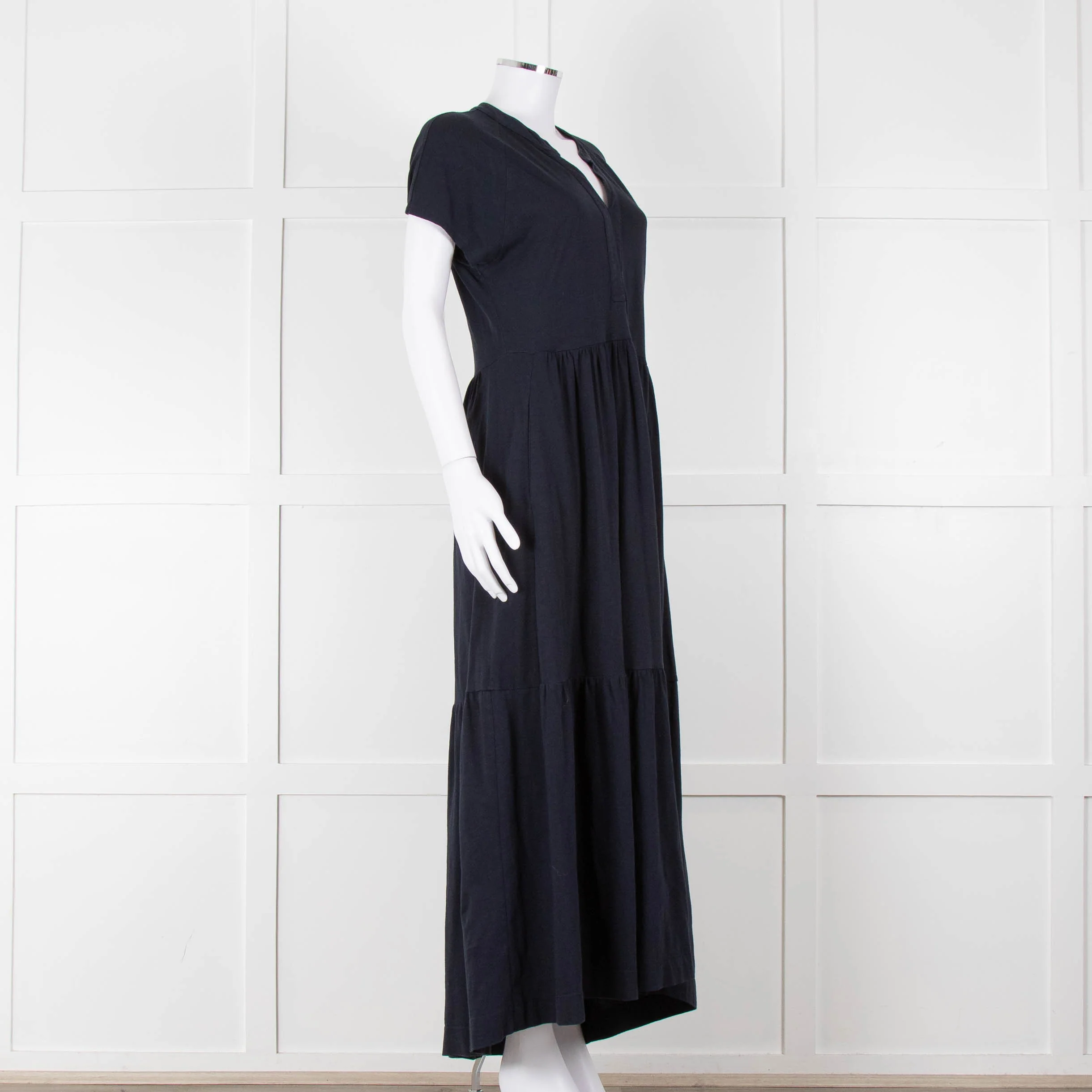 Me + Em Navy Cotton Tiered Short Sleeve Midi Dress - Image 2
