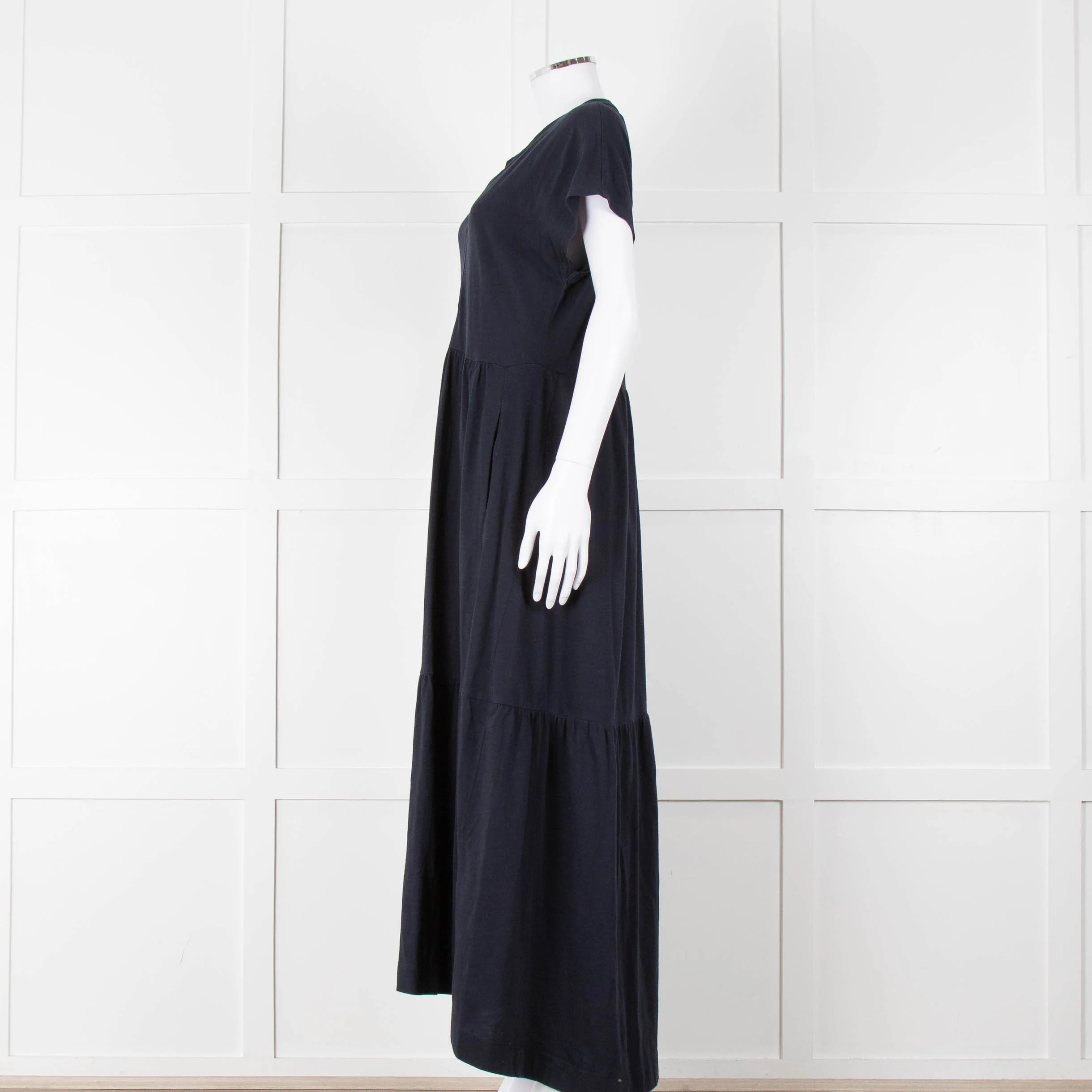 Me + Em Navy Cotton Tiered Short Sleeve Midi Dress - Image 7