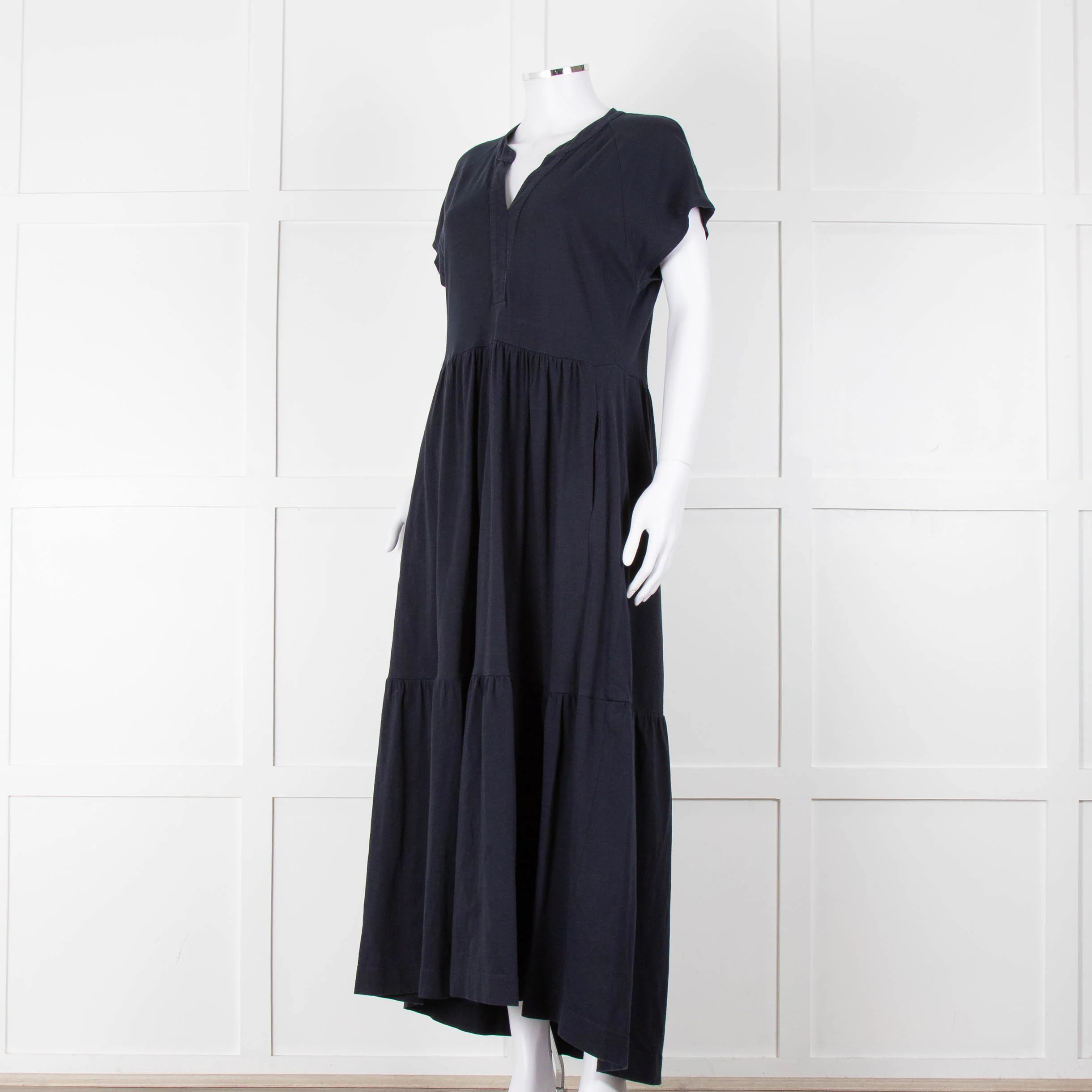 Me + Em Navy Cotton Tiered Short Sleeve Midi Dress - Image 8
