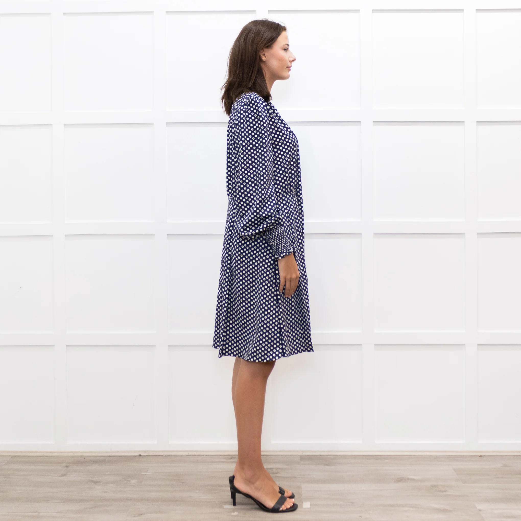 Me + Em Navy Floral Print Pussy Bow Long Sleeve Dress - Image 6