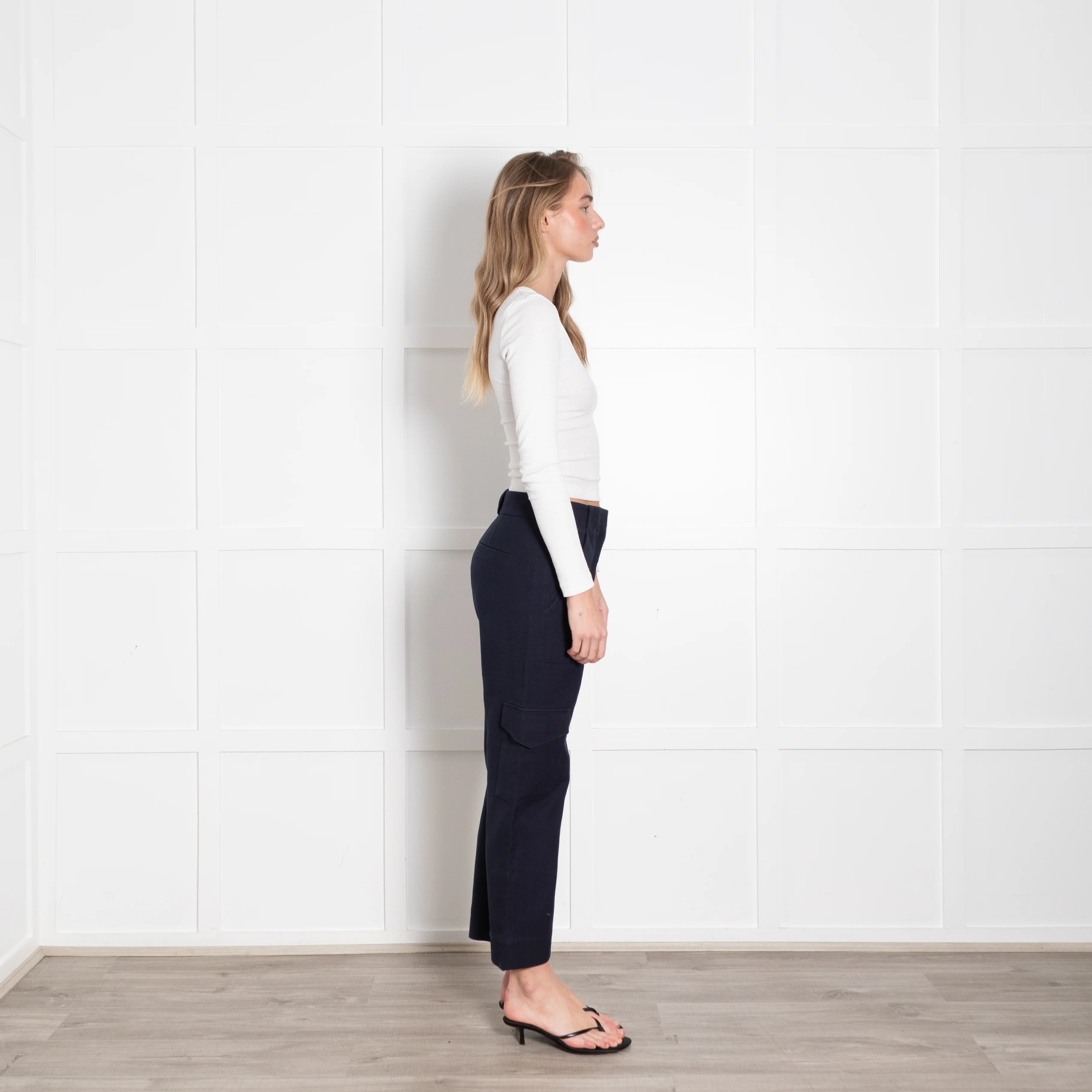 Me + Em Navy Heavy Cotton Cargo Trousers - Image 6