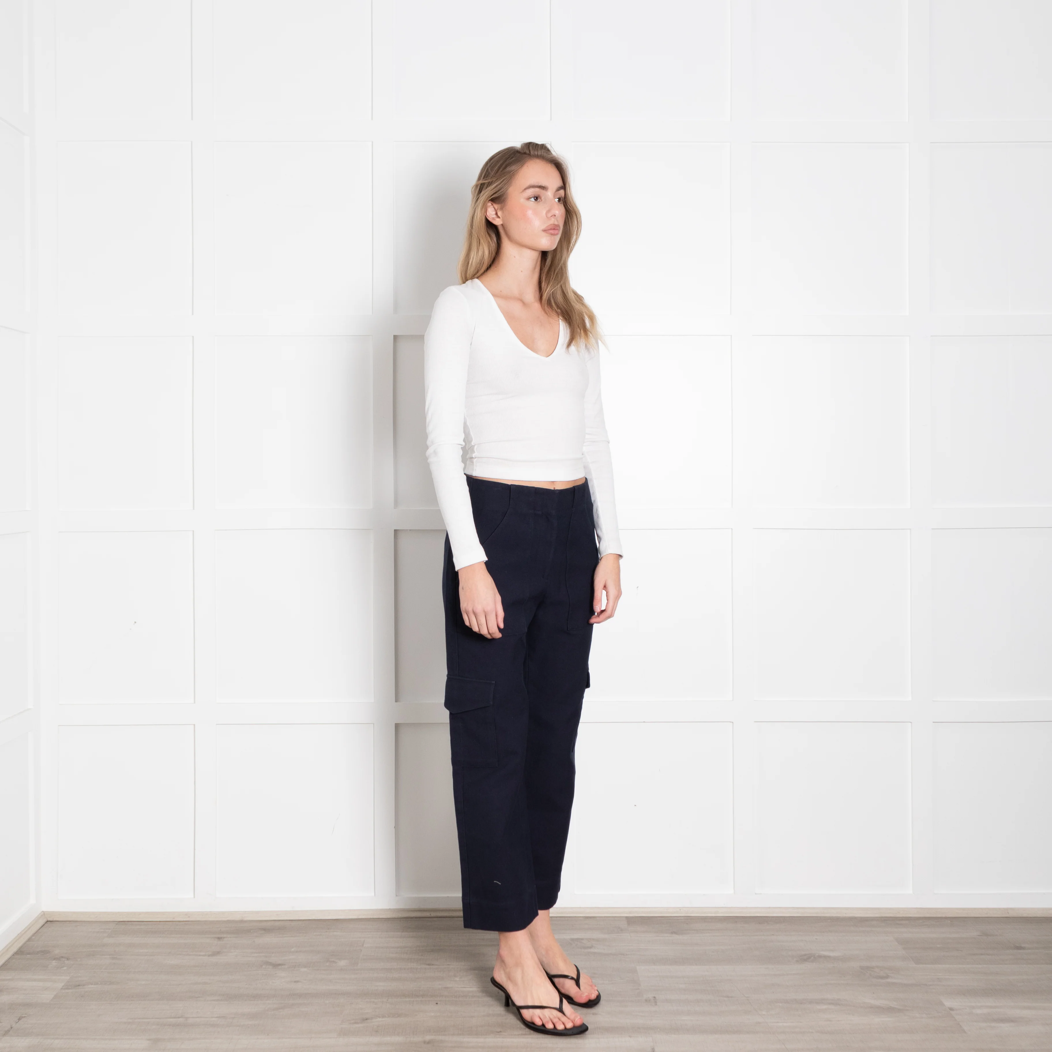 Me + Em Navy Heavy Cotton Cargo Trousers - Image 7